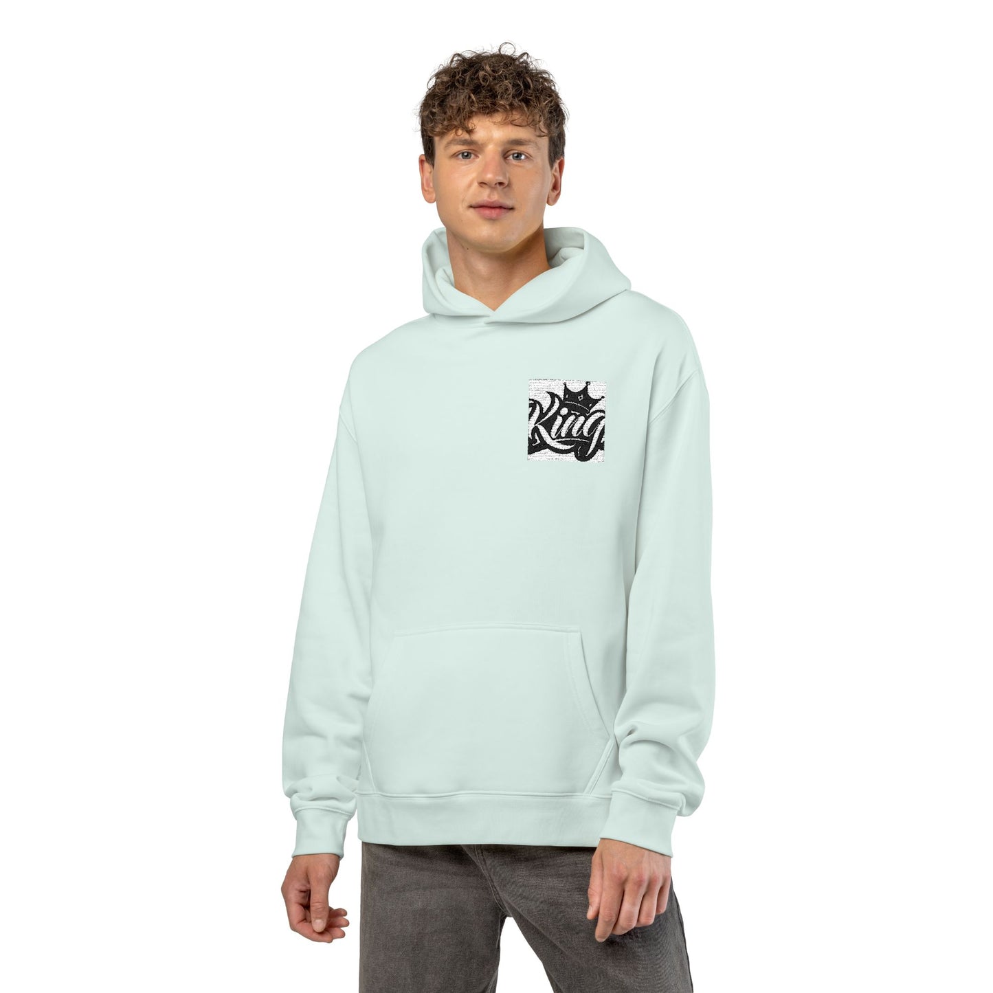 Relaxed Hoodie — Minimal Black Crown Chest Logo Hooded Sweatshirt