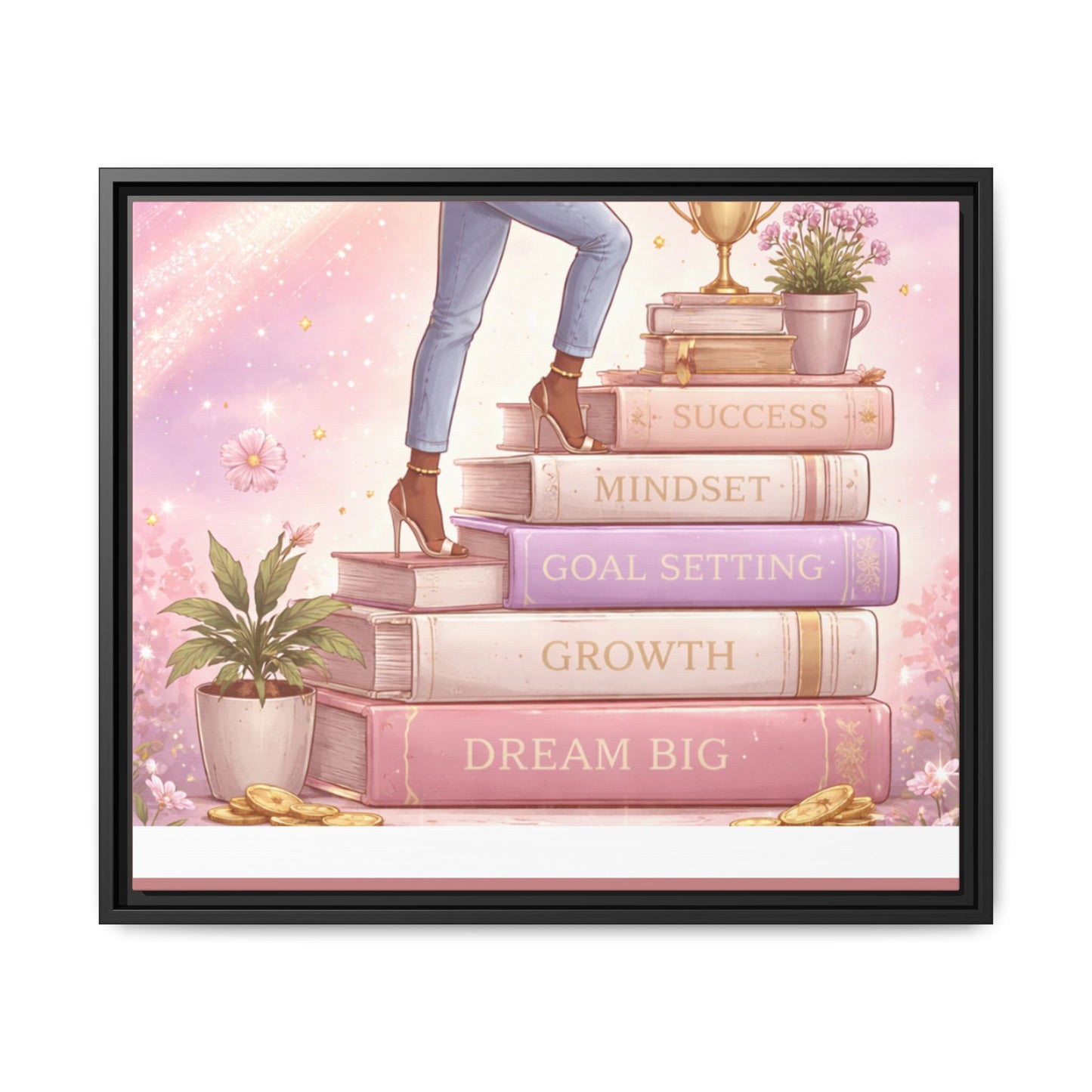 Dream Big Wall Art — Motivational Stacked Books Framed Canvas