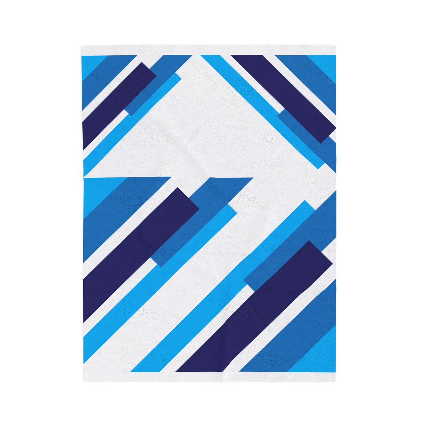 Blue Geometric Stripes Velveteen Plush Blanket | Modern Diagonal Pattern