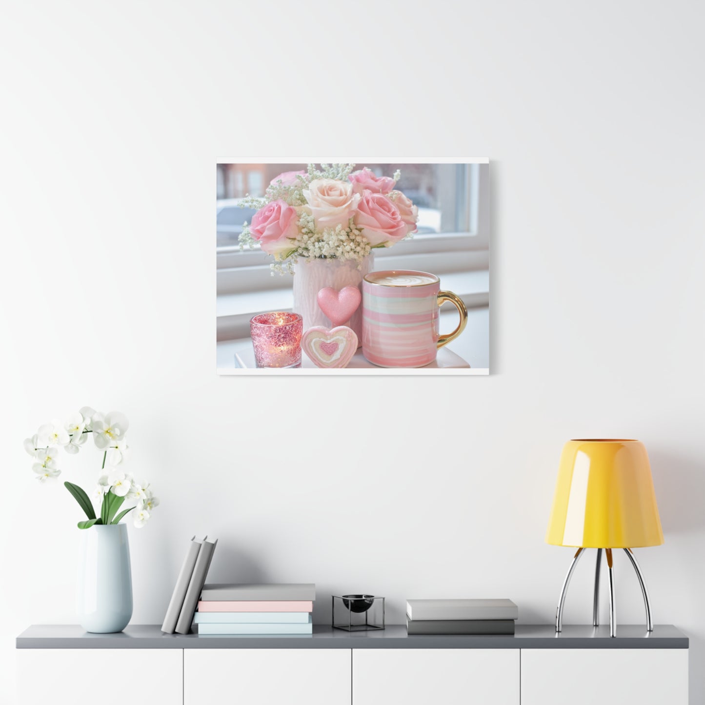 Pink Rose Bouquet with Mug Canvas