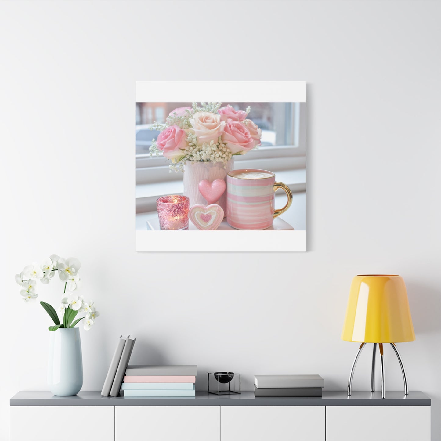 Pink Rose Bouquet with Mug Canvas