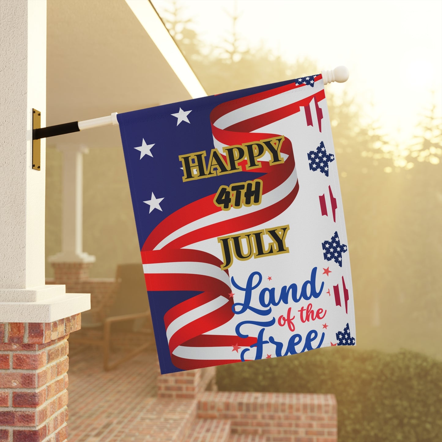 Happy 4th July Land of the Free Garden Banner | Patriotic House Flag