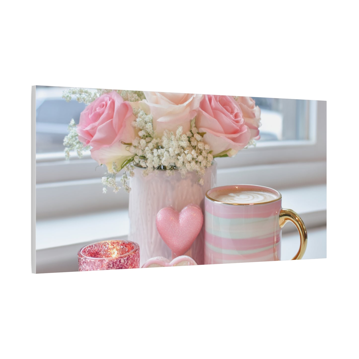 Pink Rose Bouquet with Mug Canvas
