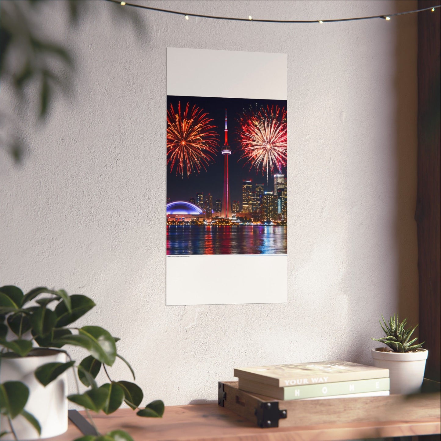 CN Tower Fireworks Matte Vertical Poster — Toronto Skyline Night Celebration Wall Art