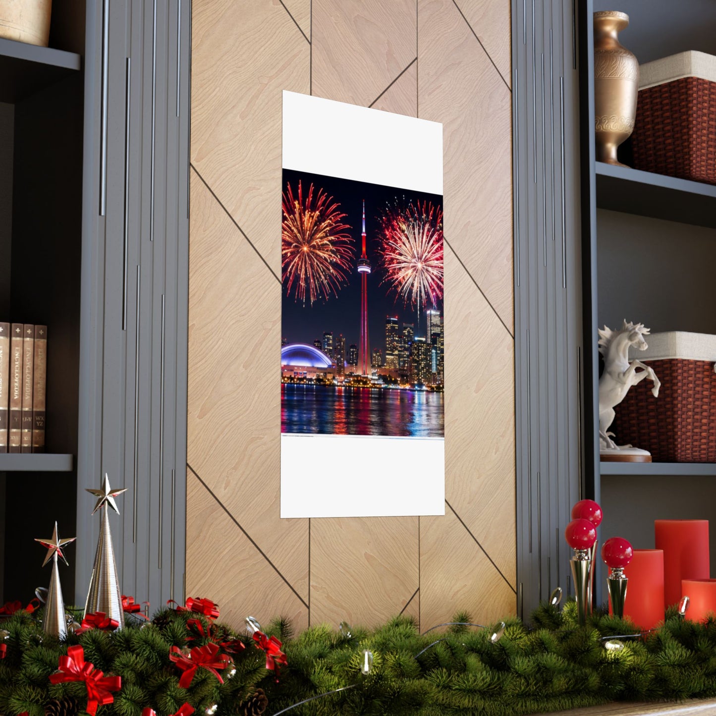 CN Tower Fireworks Matte Vertical Poster — Toronto Skyline Night Celebration Wall Art