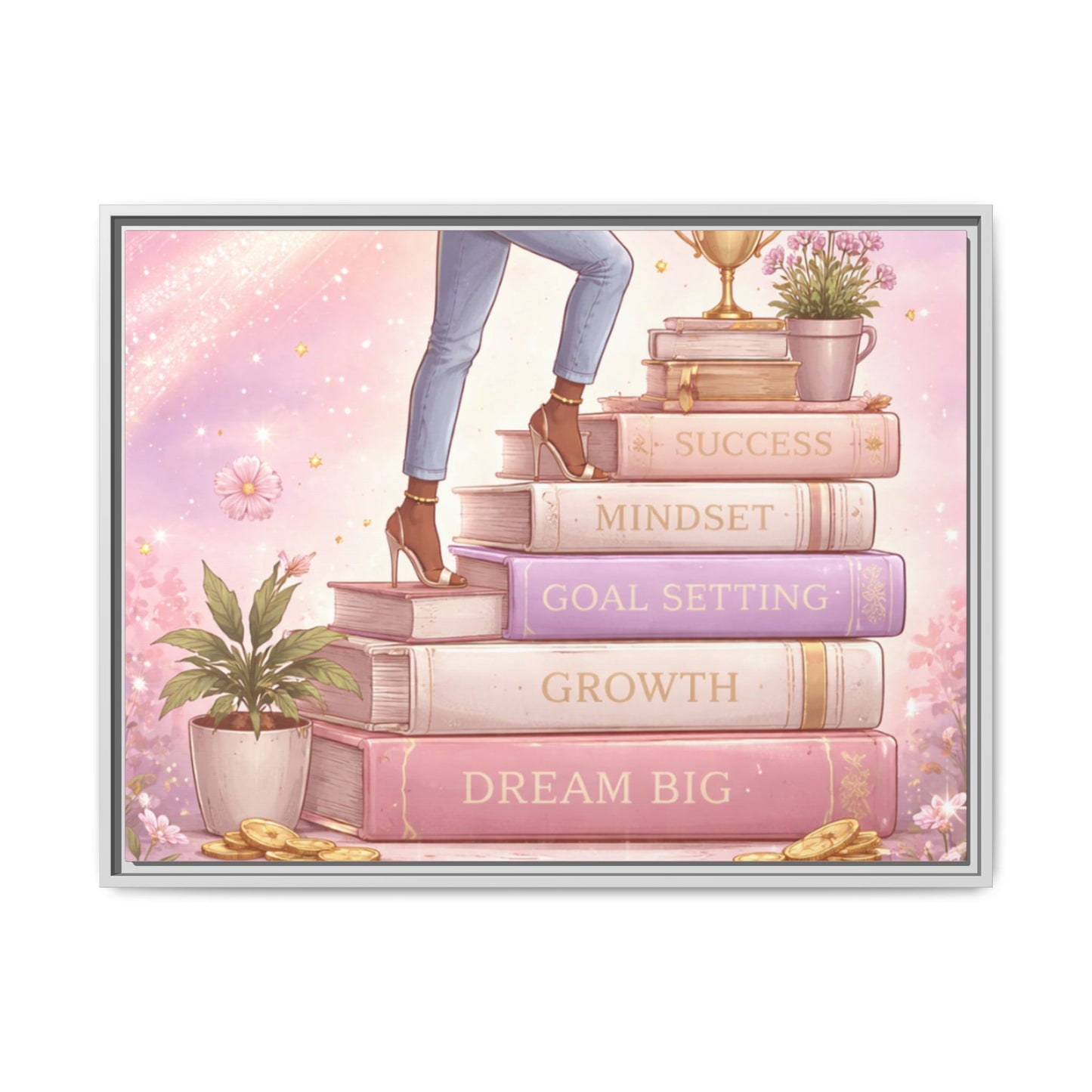 Dream Big Wall Art — Motivational Stacked Books Framed Canvas