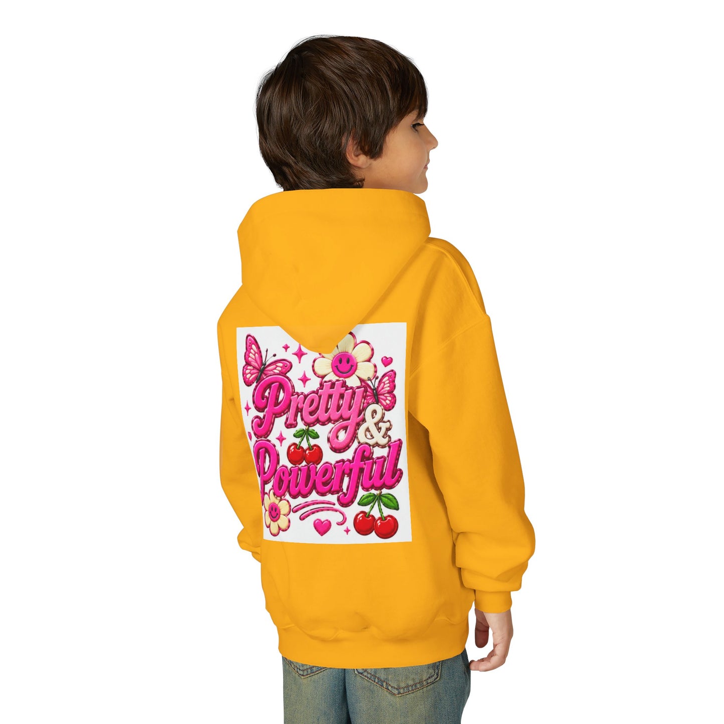 Pretty & Powerful Youth Hoodie | Pink Flower Butterfly Design
