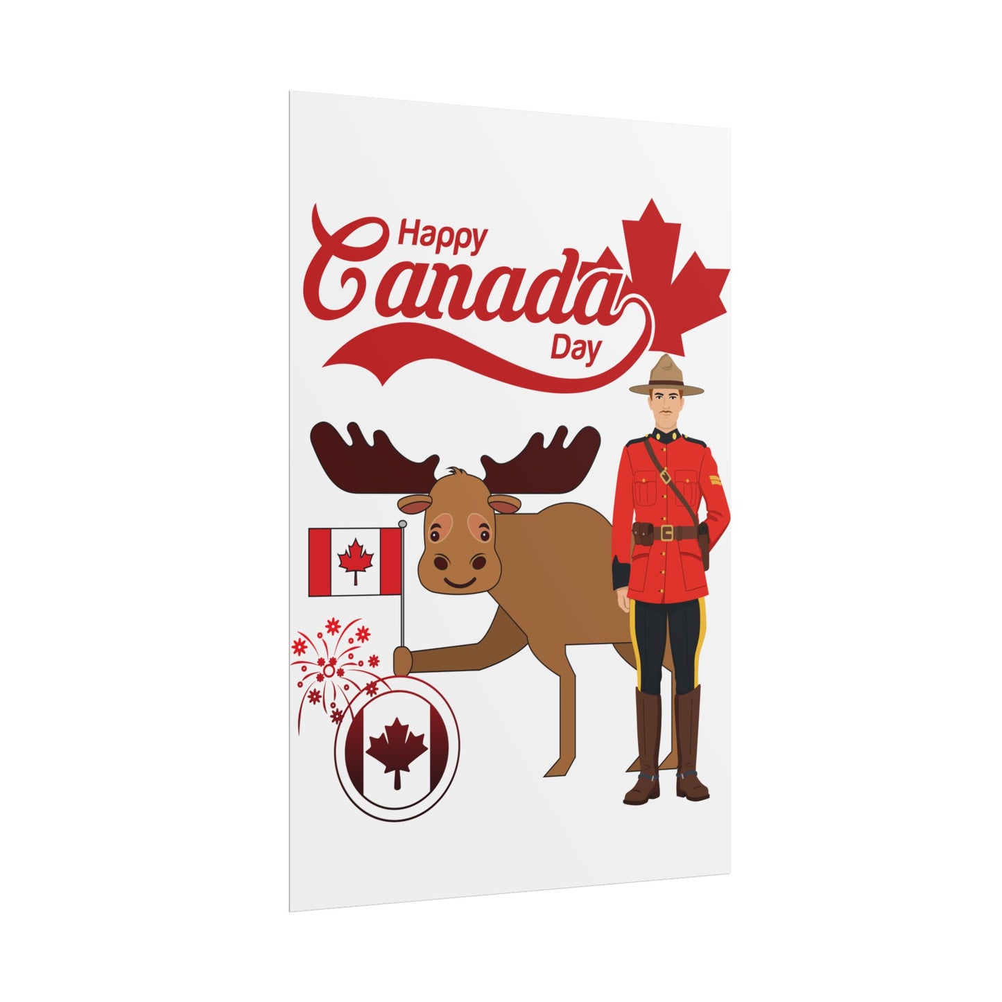 Canada Day Poster - Happy Canada Day Moose & Mountie Rolled Poster