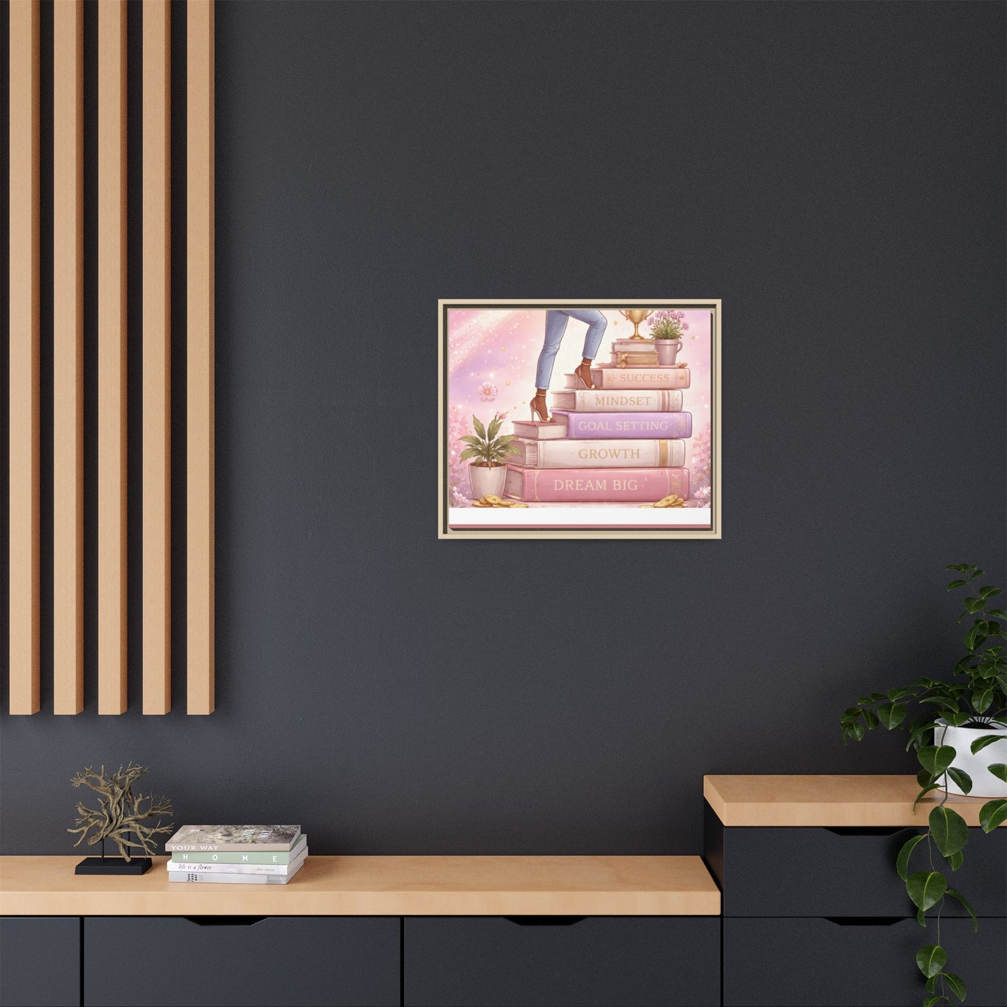 Dream Big Wall Art — Motivational Stacked Books Framed Canvas