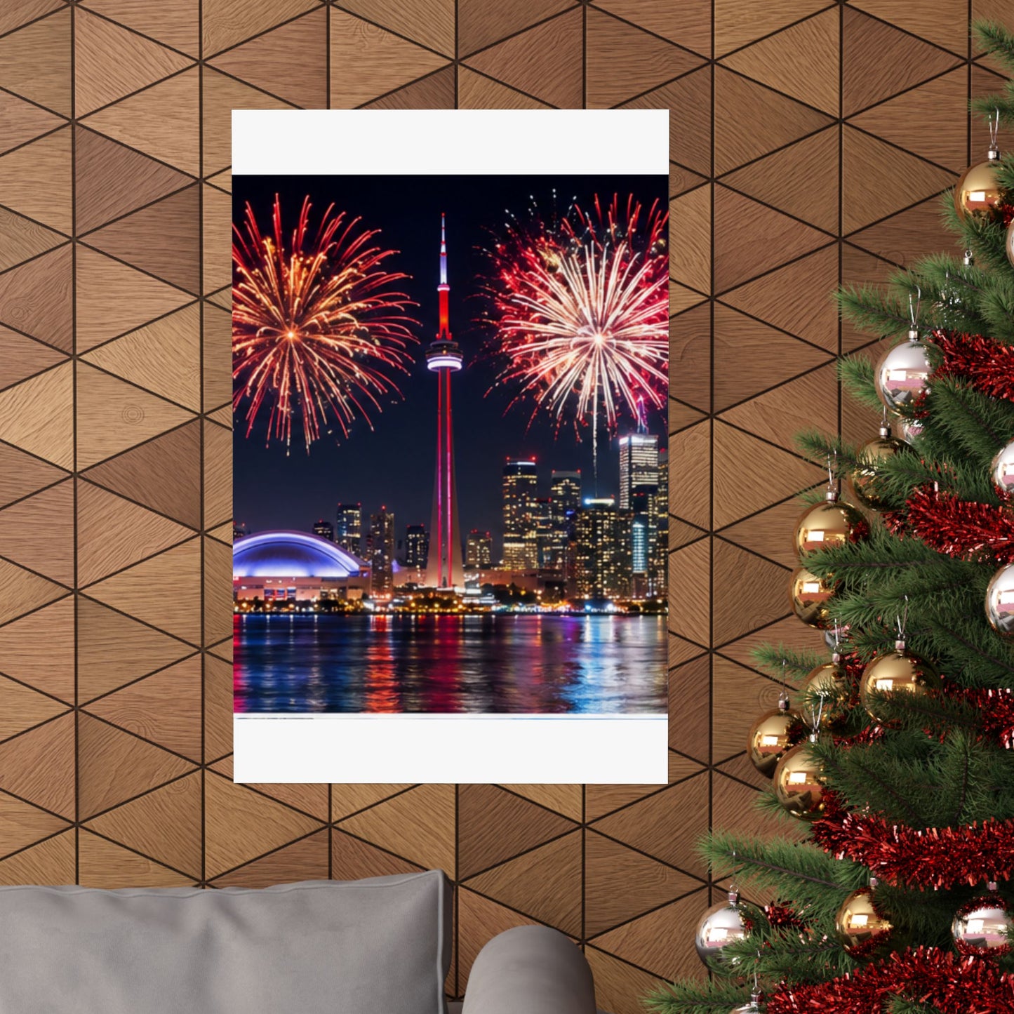 CN Tower Fireworks Matte Vertical Poster — Toronto Skyline Night Celebration Wall Art