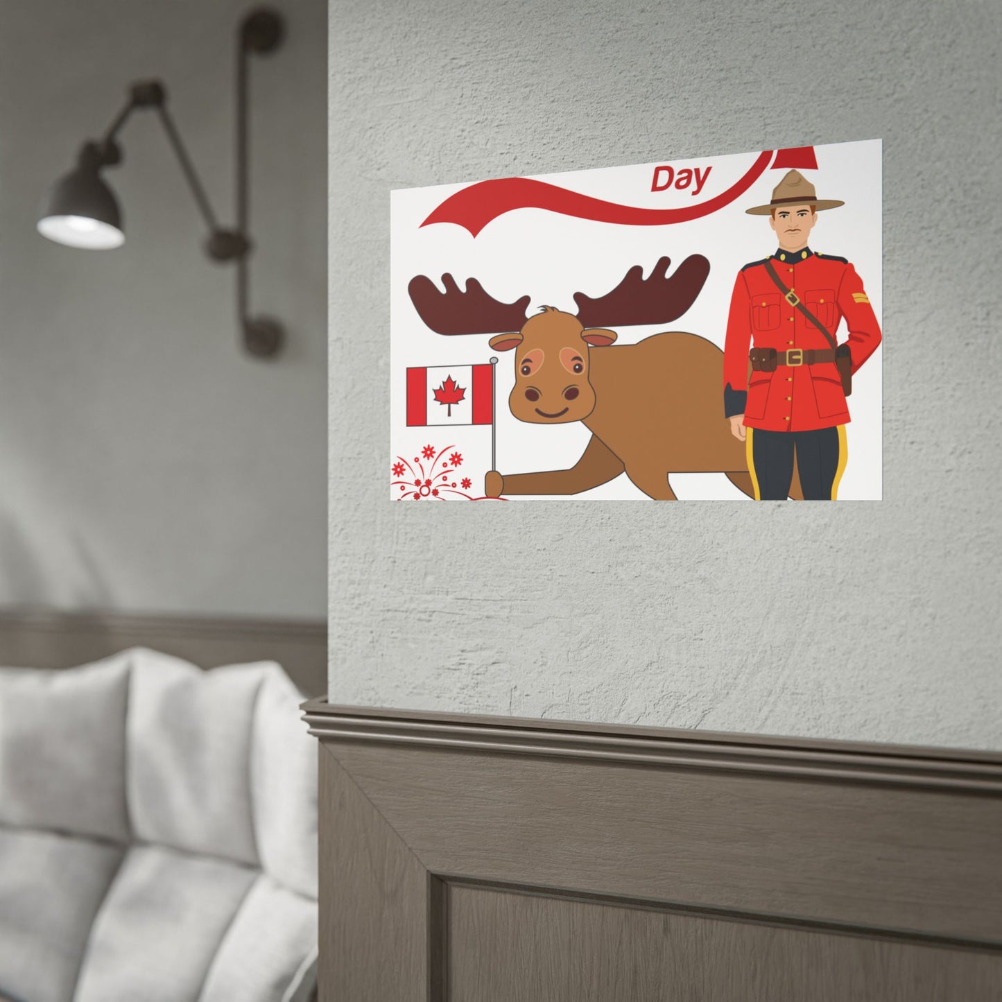 Canada Day Poster - Happy Canada Day Moose & Mountie Rolled Poster