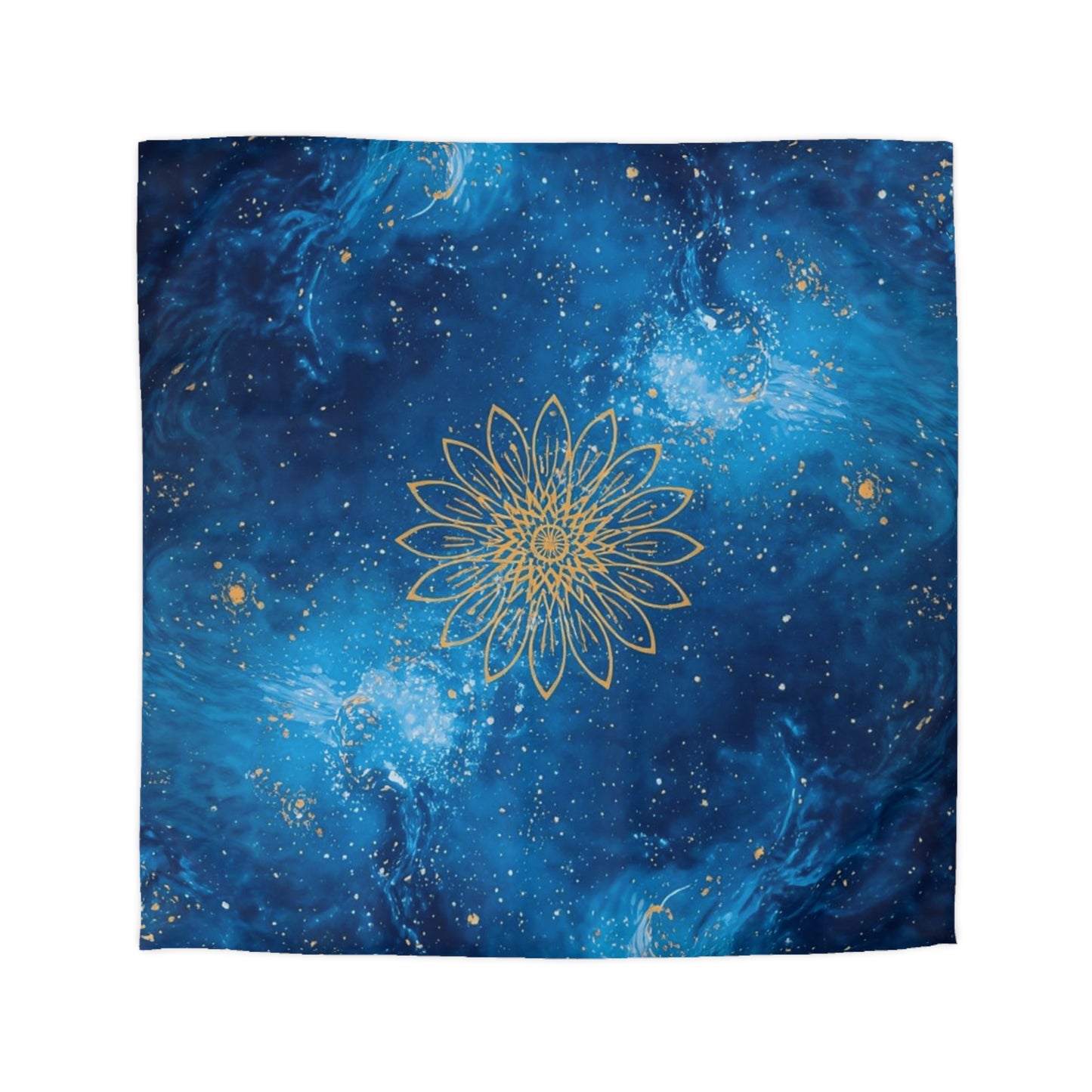 Galaxy Mandala Duvet Cover — Blue Cosmic Bedding with Gold Floral Mandala