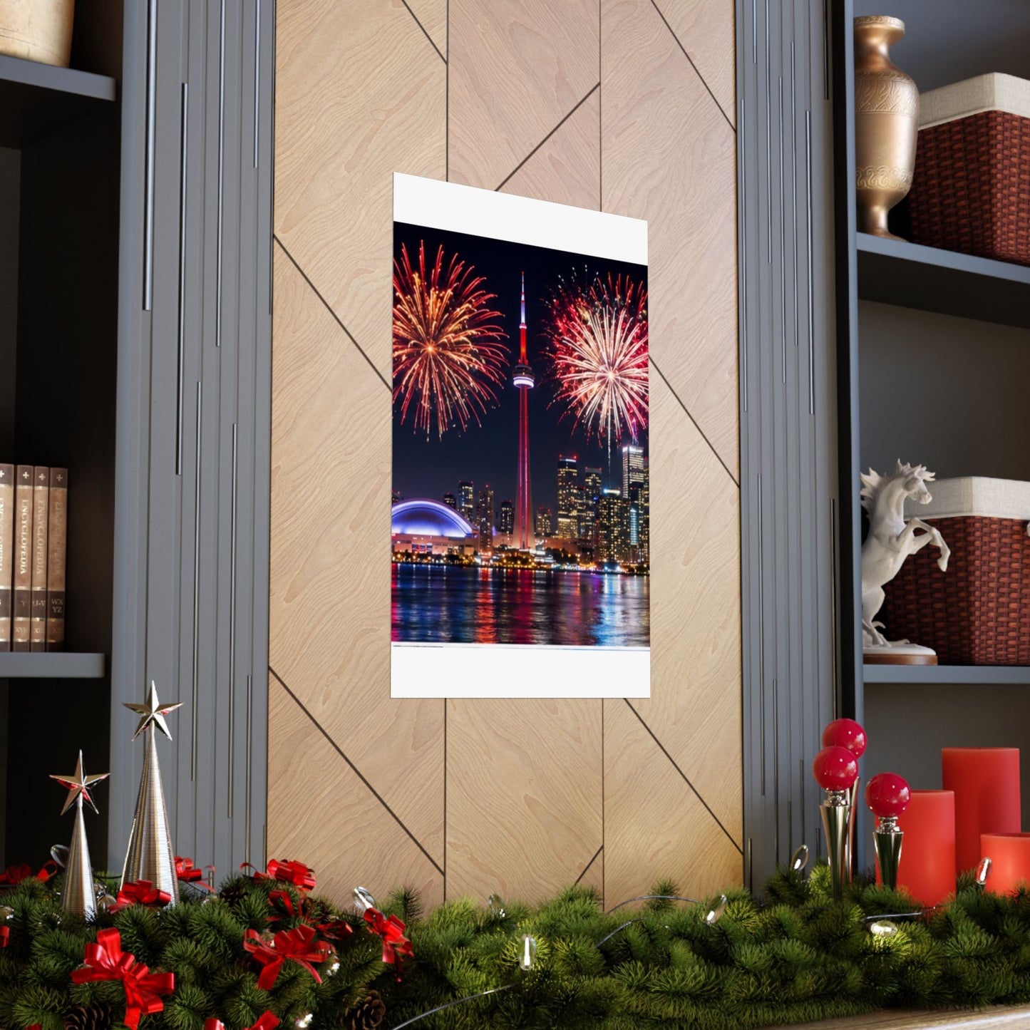 CN Tower Fireworks Matte Vertical Poster — Toronto Skyline Night Celebration Wall Art