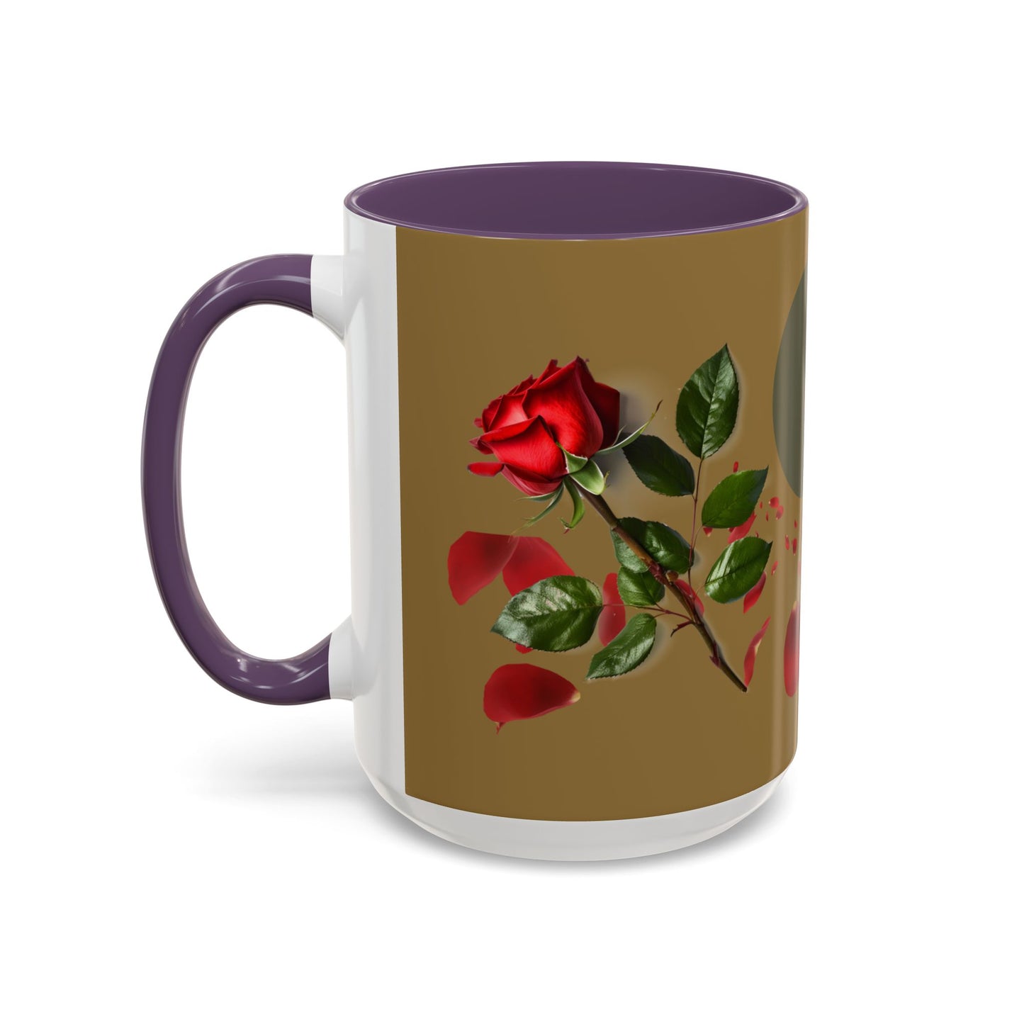 Red Rose Petals Coffee Mug  Accent Black Handle Interior,