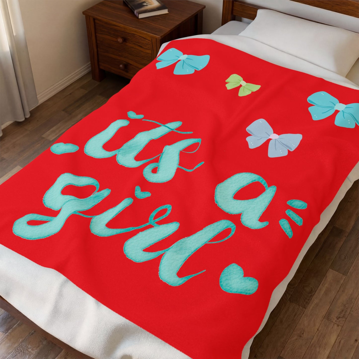 Velveteen Plush Blanket - "It's a Girl" Baby Announcement Throw