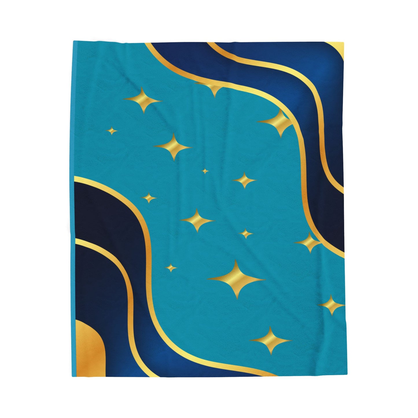 Plush Blanket — Teal & Gold Abstract Starry Wave Throw