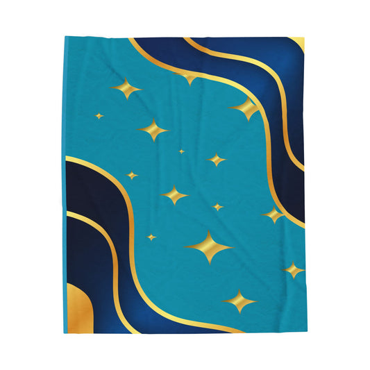 Plush Blanket — Teal & Gold Abstract Starry Wave Throw