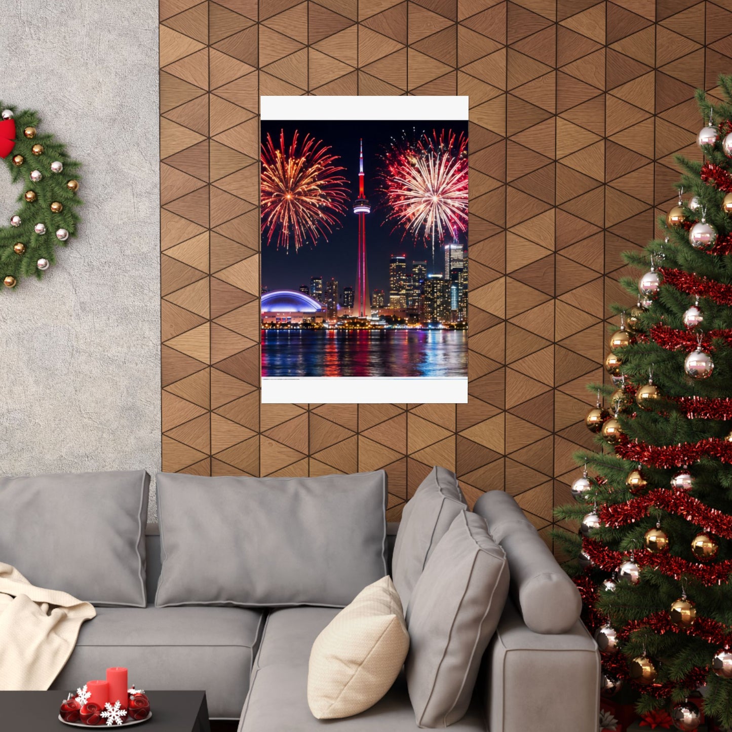 CN Tower Fireworks Matte Vertical Poster — Toronto Skyline Night Celebration Wall Art