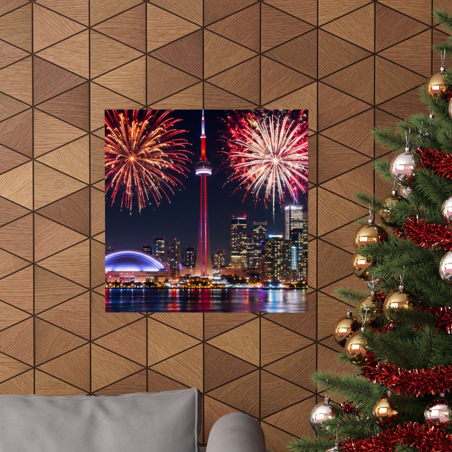 CN Tower Fireworks Matte Vertical Poster — Toronto Skyline Night Celebration Wall Art