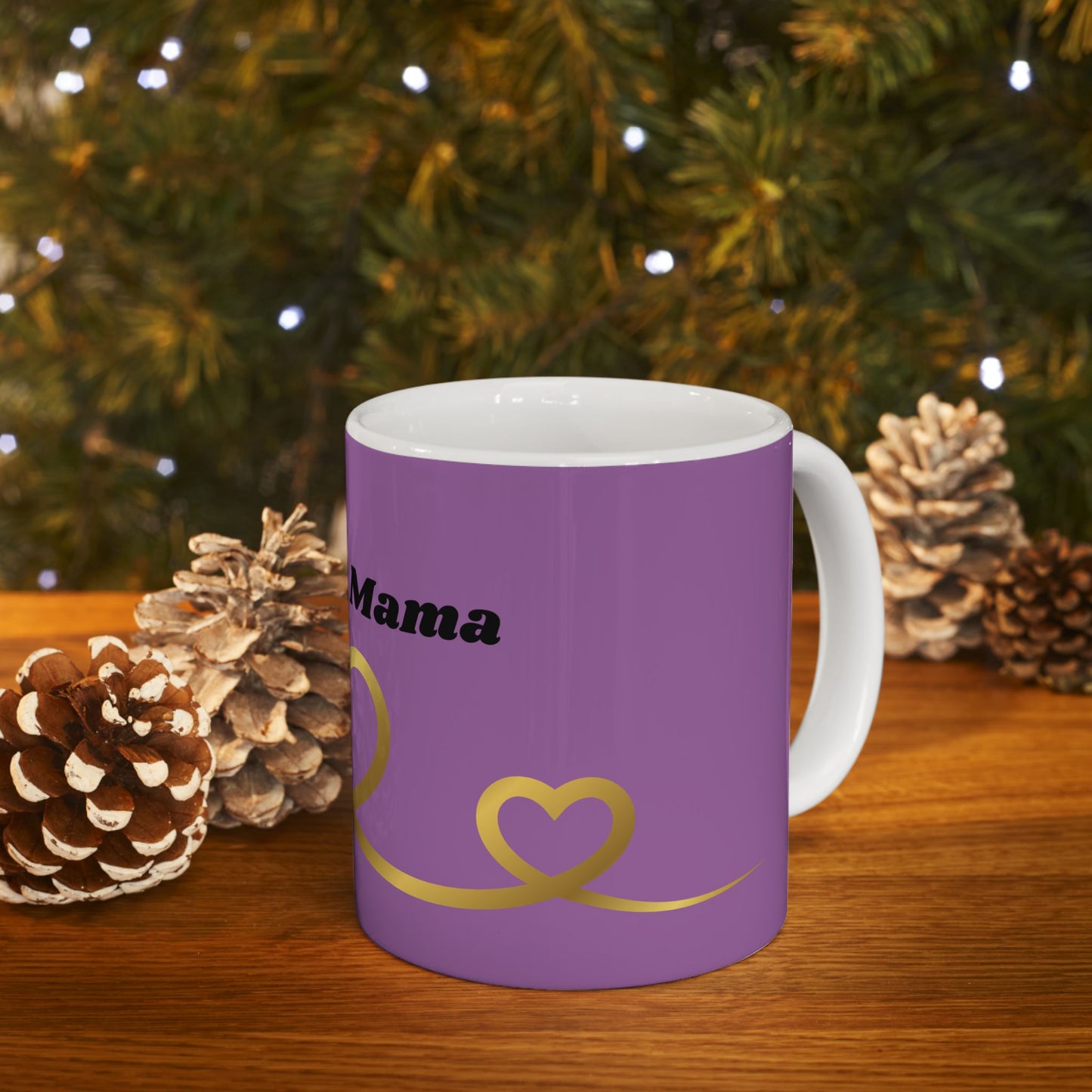 Blessed Mama Ceramic Mug — Purple & Gold Heart Coffee Cup (11oz, 15oz)