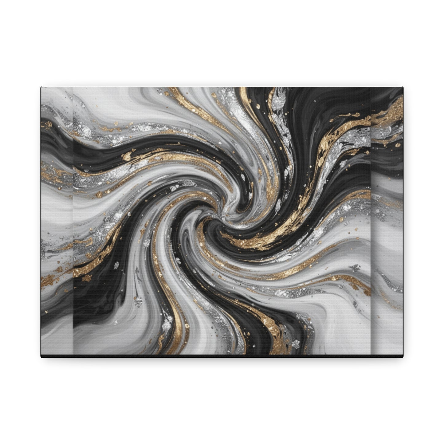 Black White Gold Fluid Art Abstract Swirl Marble Canvas Print 1.25" Stretched Canvas