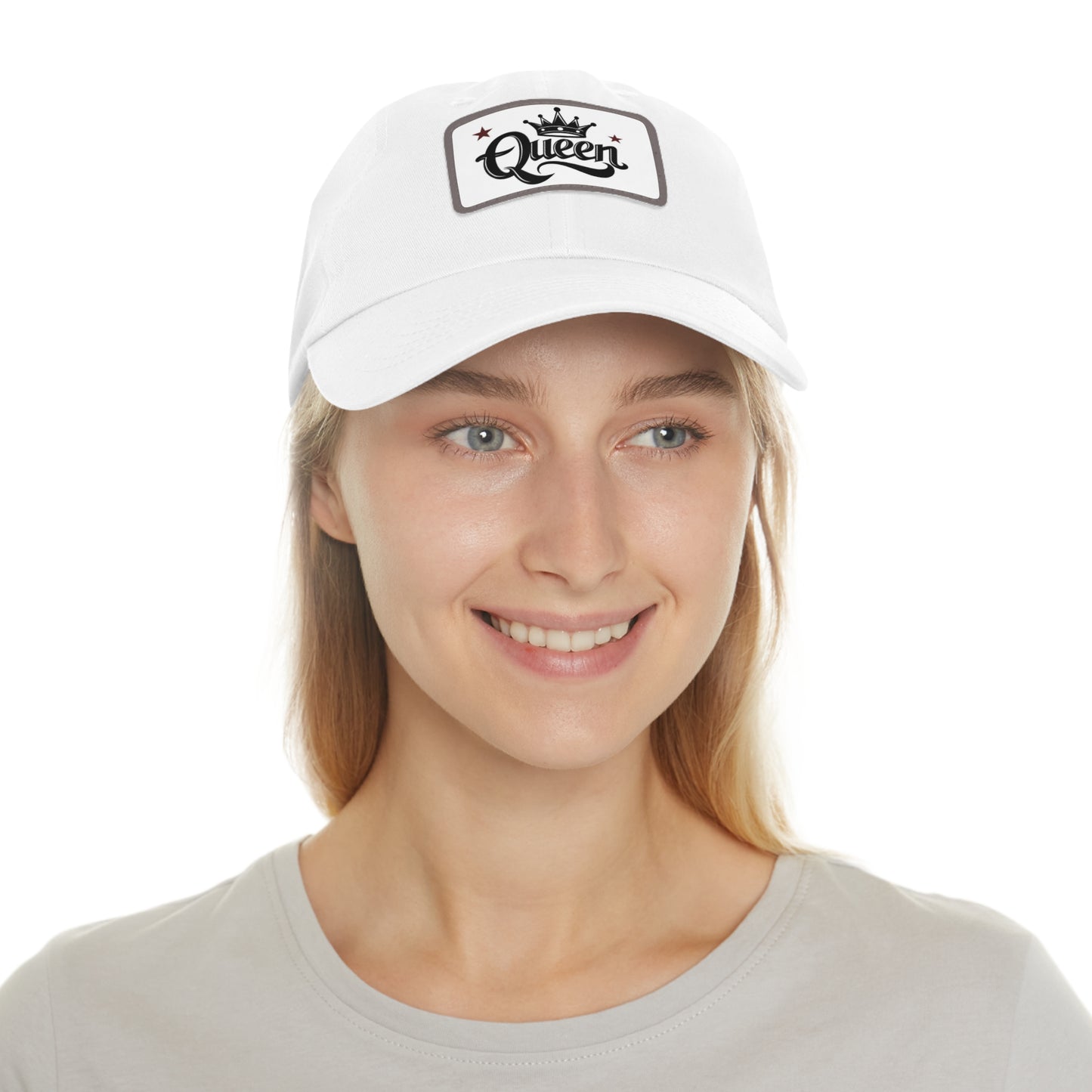 Queen Ladies Teen Dad Hat with Leather Patch — Black & White