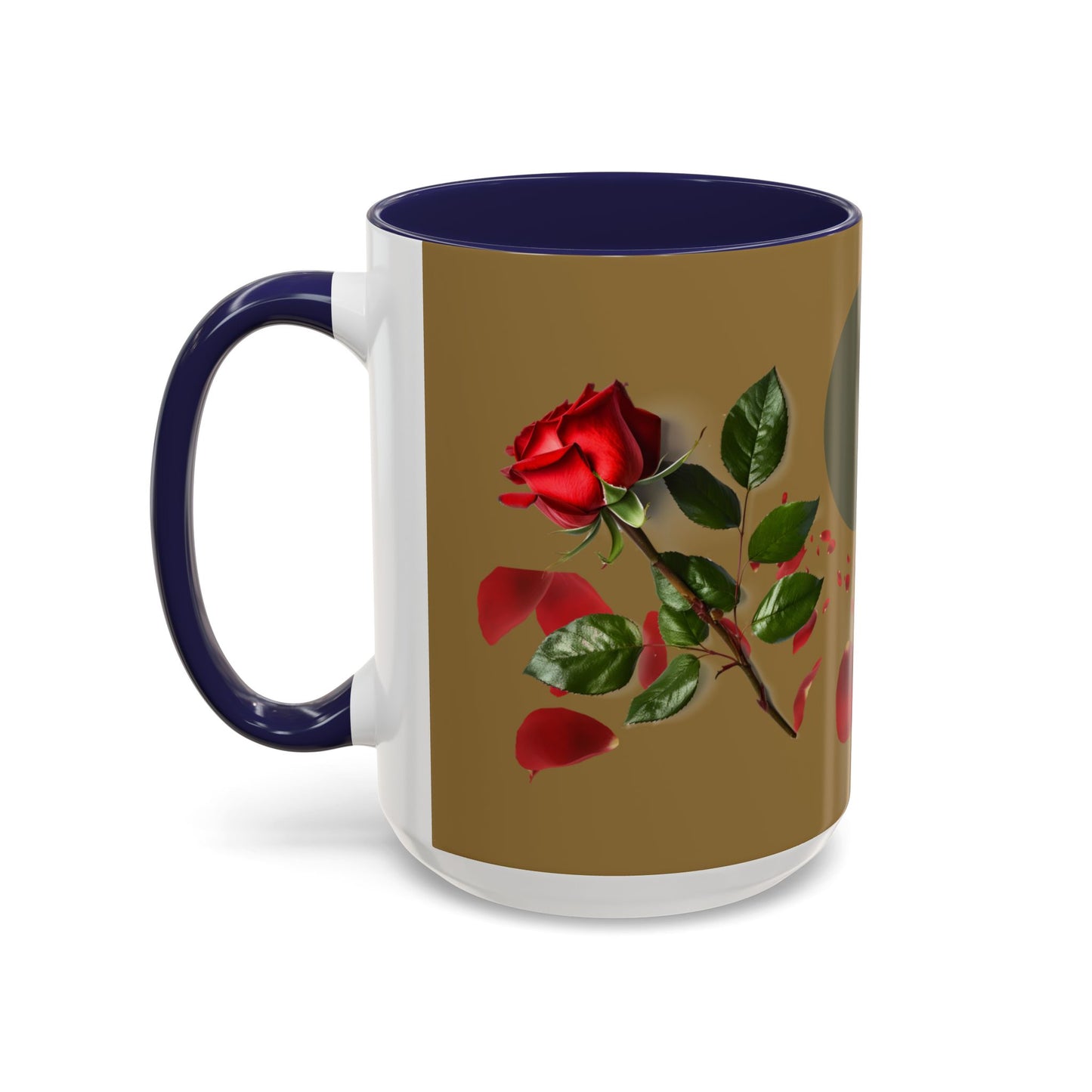 Red Rose Petals Coffee Mug  Accent Black Handle Interior,