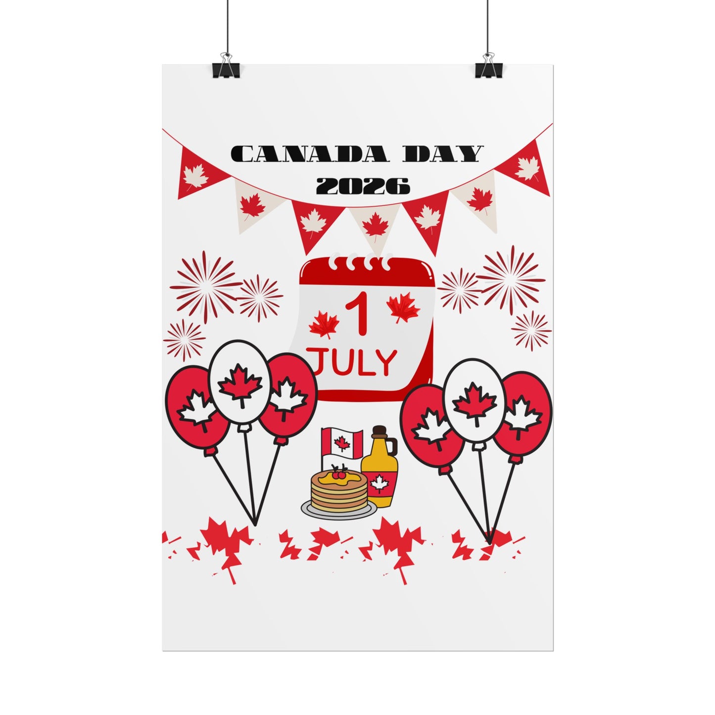 Canada Day 1 July Poster – Red Maple Leaf Celebration Print