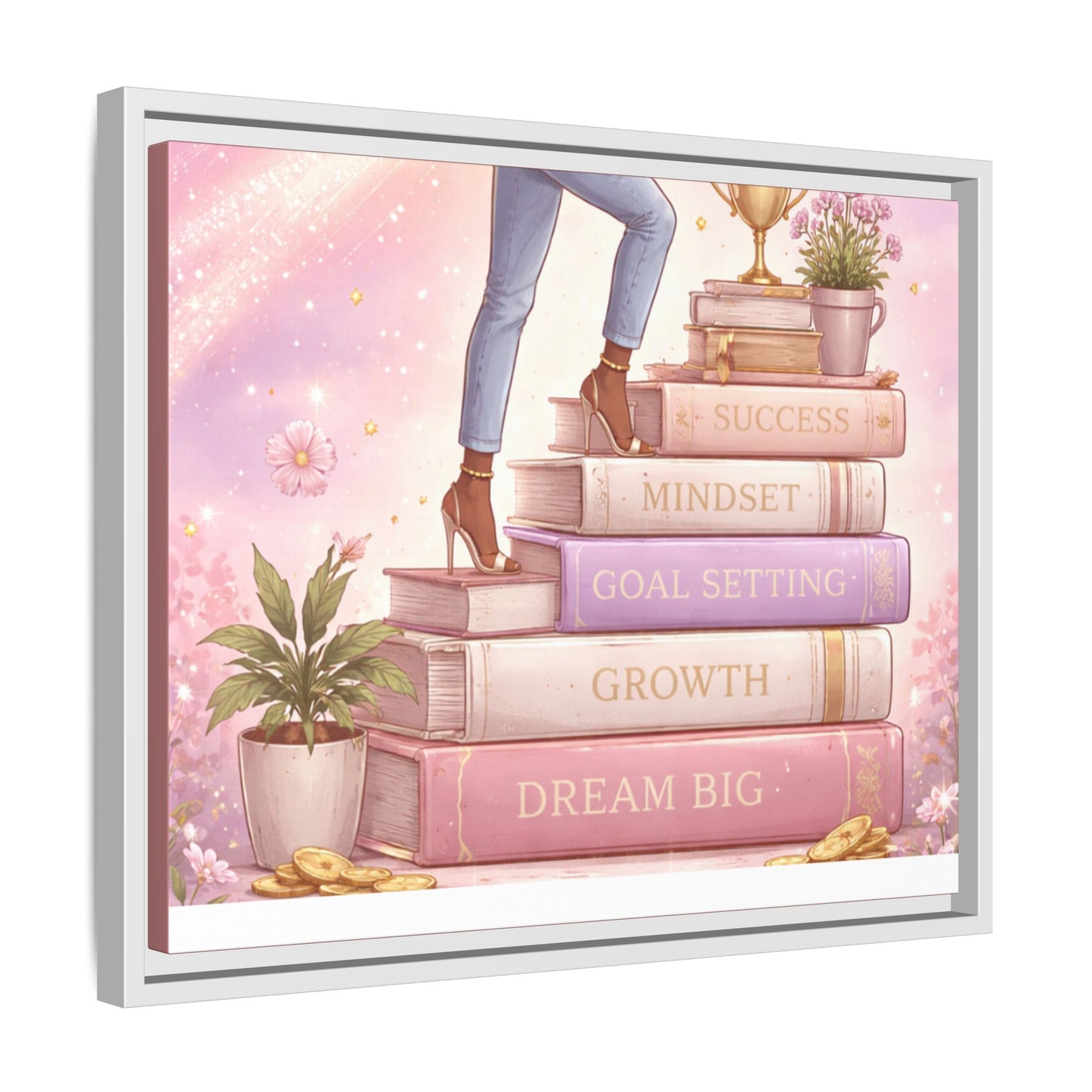 Dream Big Wall Art — Motivational Stacked Books Framed Canvas