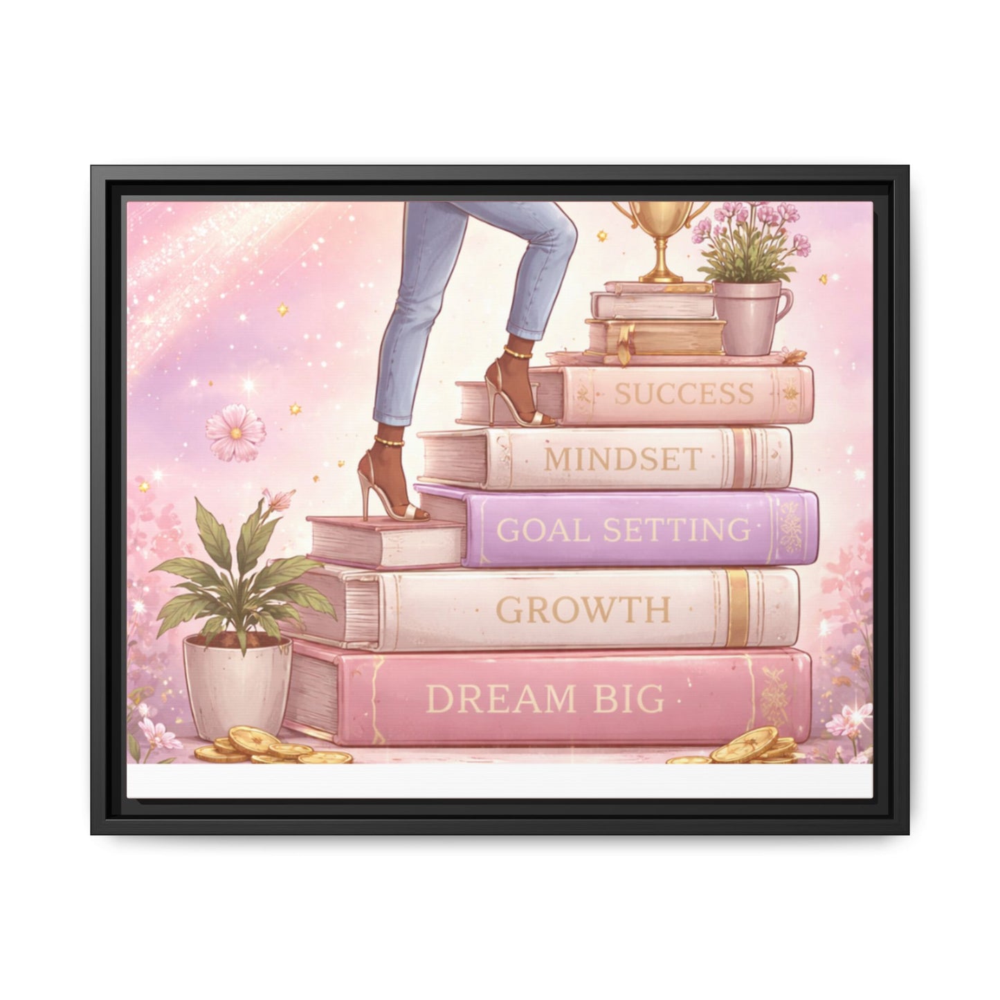 Dream Big Wall Art — Motivational Stacked Books Framed Canvas