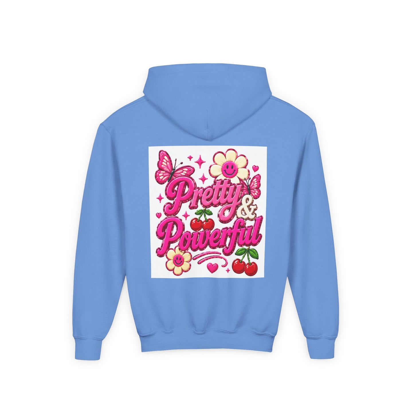 Pretty & Powerful Youth Hoodie | Pink Flower Butterfly Design
