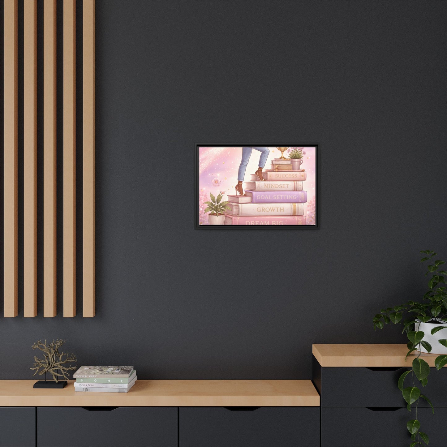 Dream Big Wall Art — Motivational Stacked Books Framed Canvas