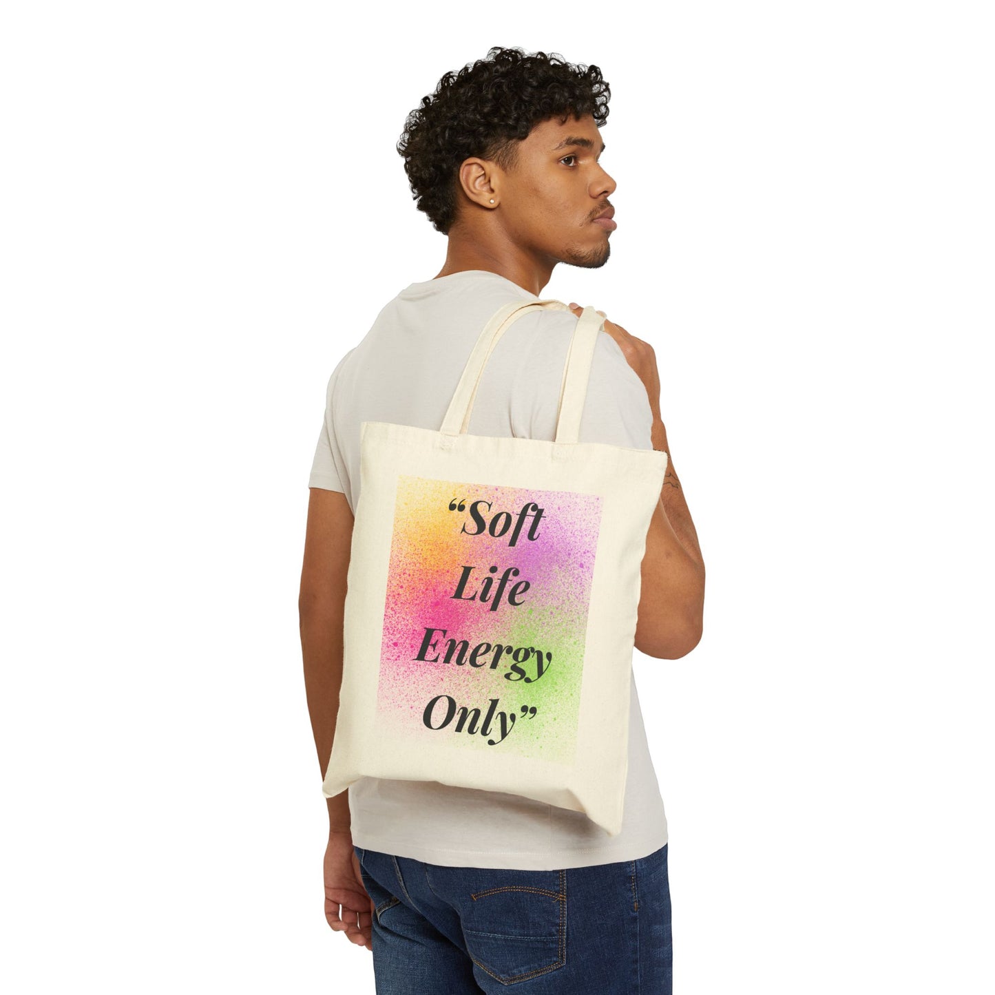 Tote Bag — “Soft Life Energy Only” Pastel Tie-Dye Canvas Tote