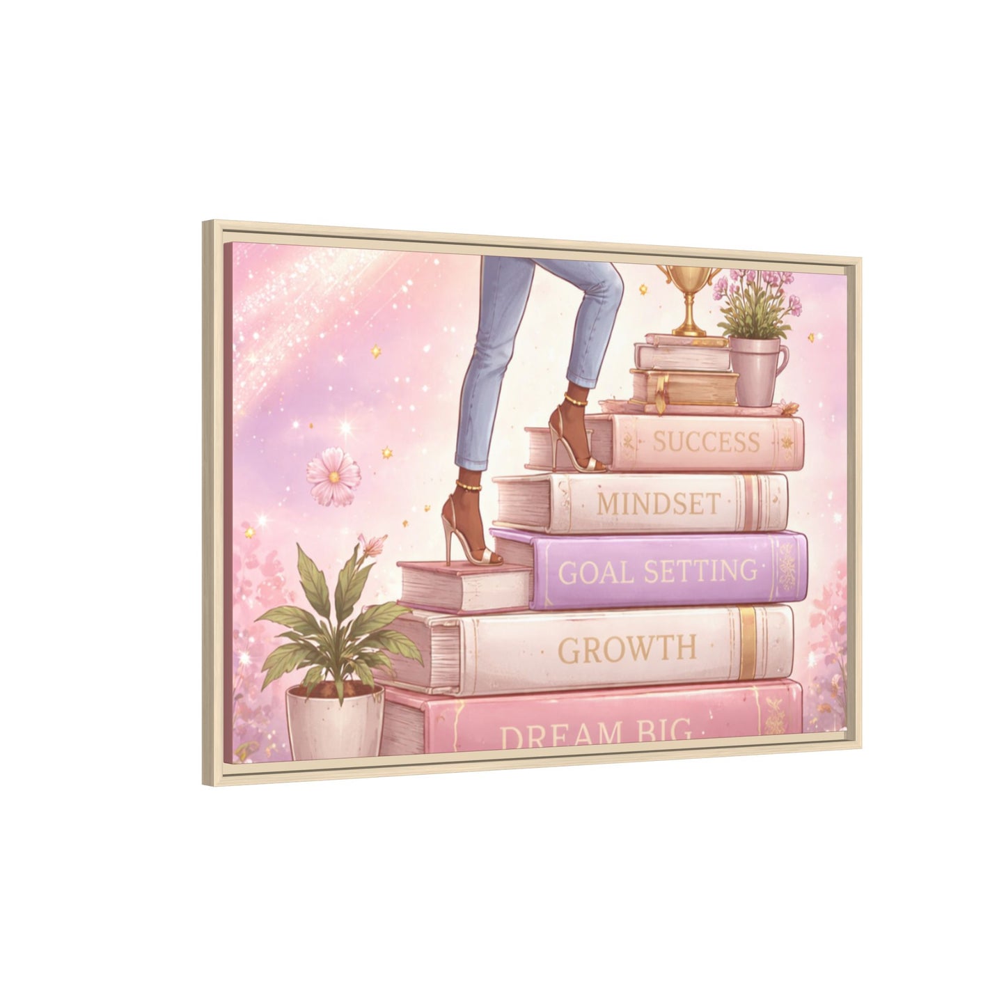 Dream Big Wall Art — Motivational Stacked Books Framed Canvas