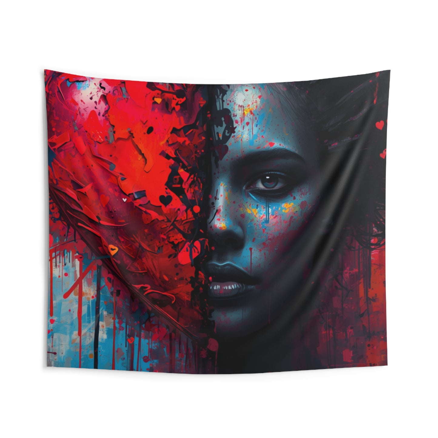 Heart & Shadow Portrait Wall Tapestry — Dramatic Abstract Face Art