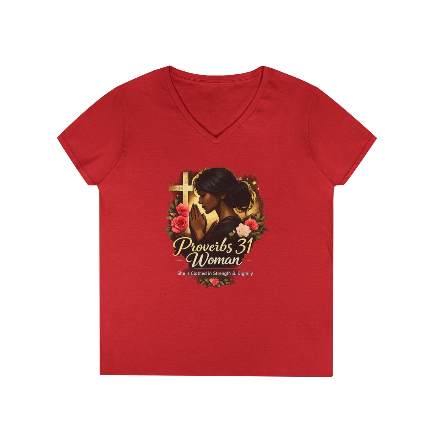Proverbs 31 Woman V-Neck Tee — Faithful Christian Ladies Floral Shirt