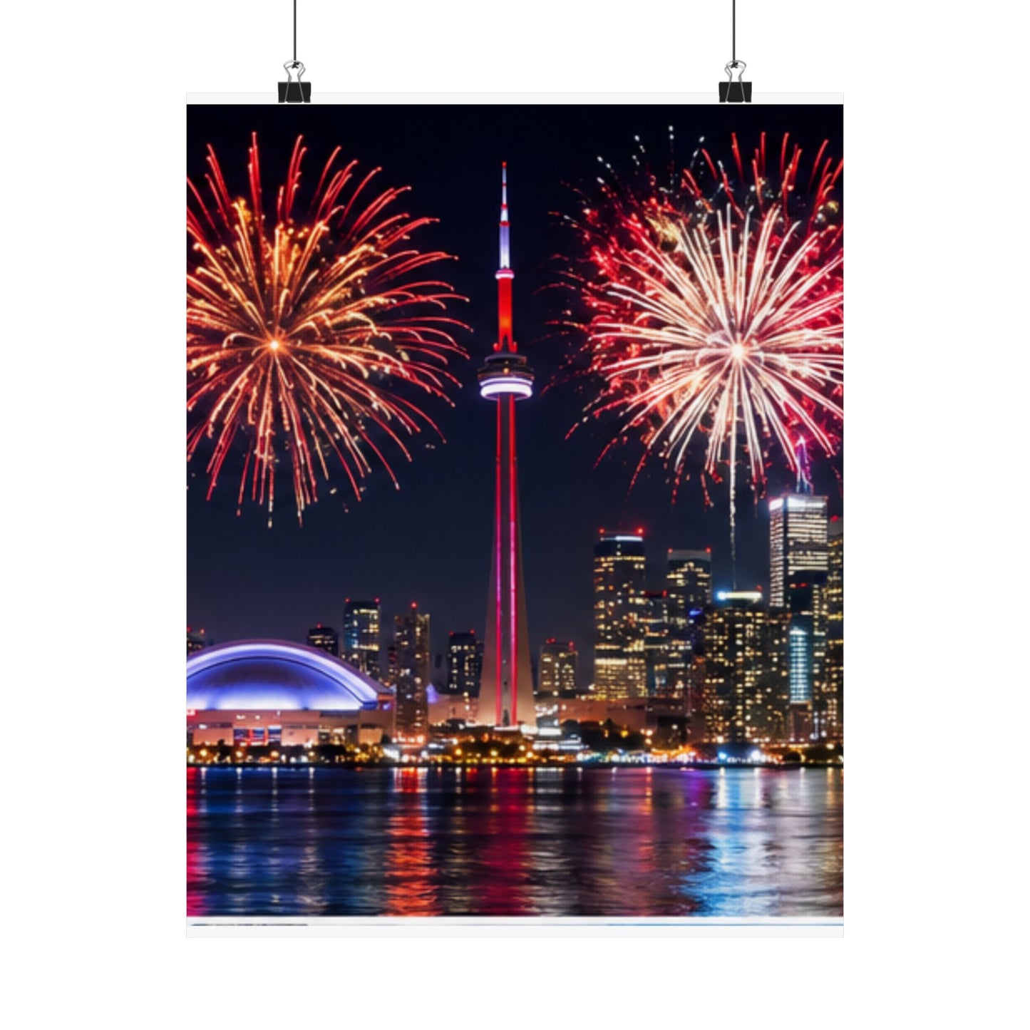 CN Tower Fireworks Matte Vertical Poster — Toronto Skyline Night Celebration Wall Art