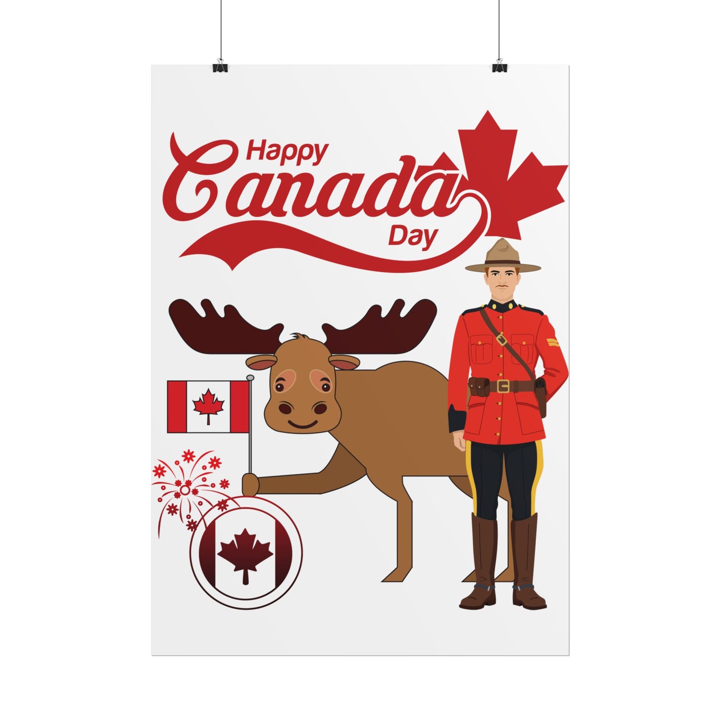 Canada Day Poster - Happy Canada Day Moose & Mountie Rolled Poster