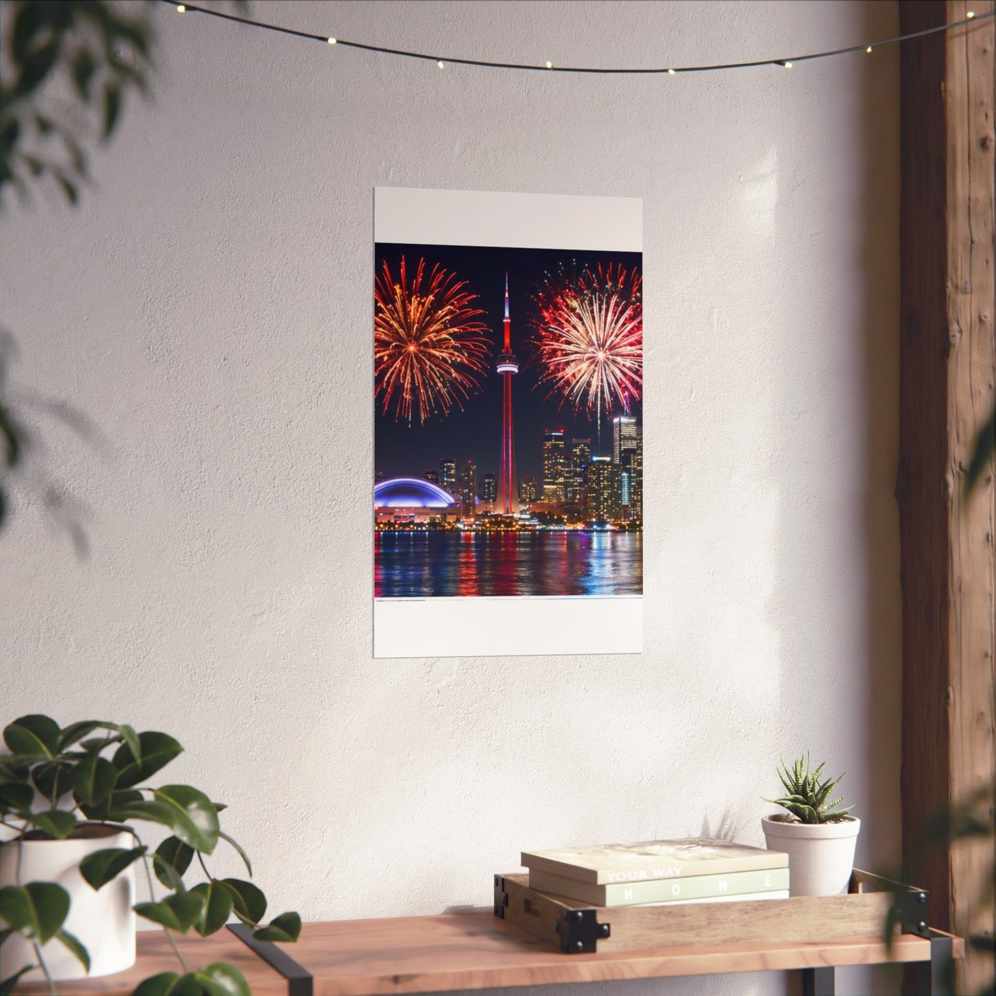 CN Tower Fireworks Matte Vertical Poster — Toronto Skyline Night Celebration Wall Art