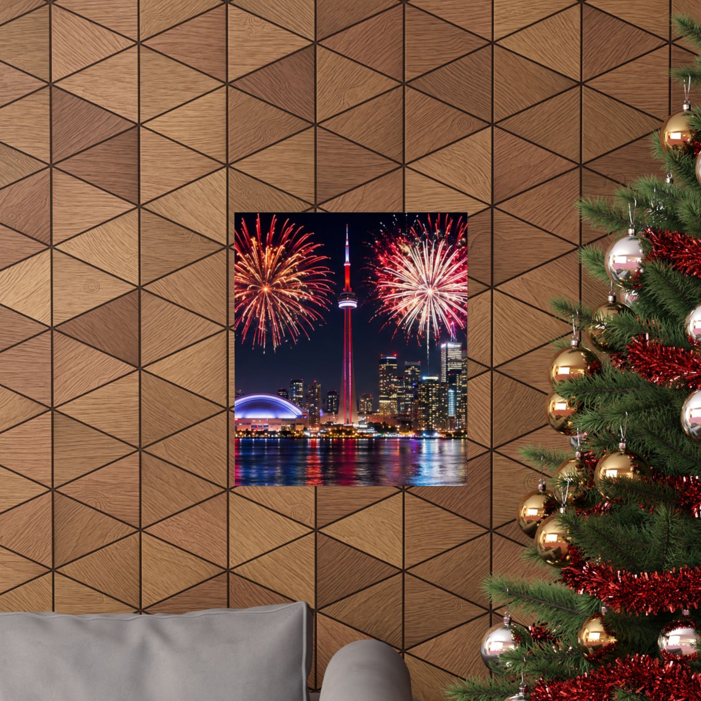 CN Tower Fireworks Matte Vertical Poster — Toronto Skyline Night Celebration Wall Art