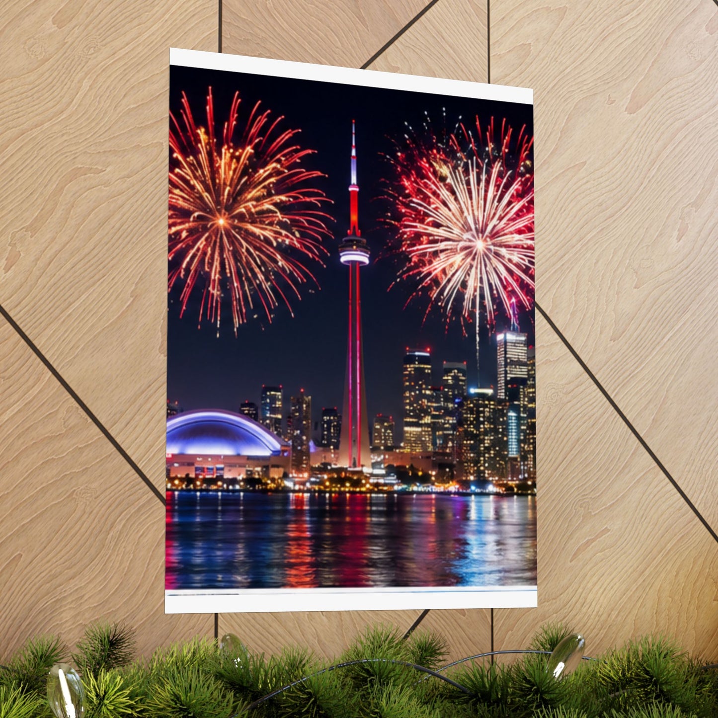 CN Tower Fireworks Matte Vertical Poster — Toronto Skyline Night Celebration Wall Art