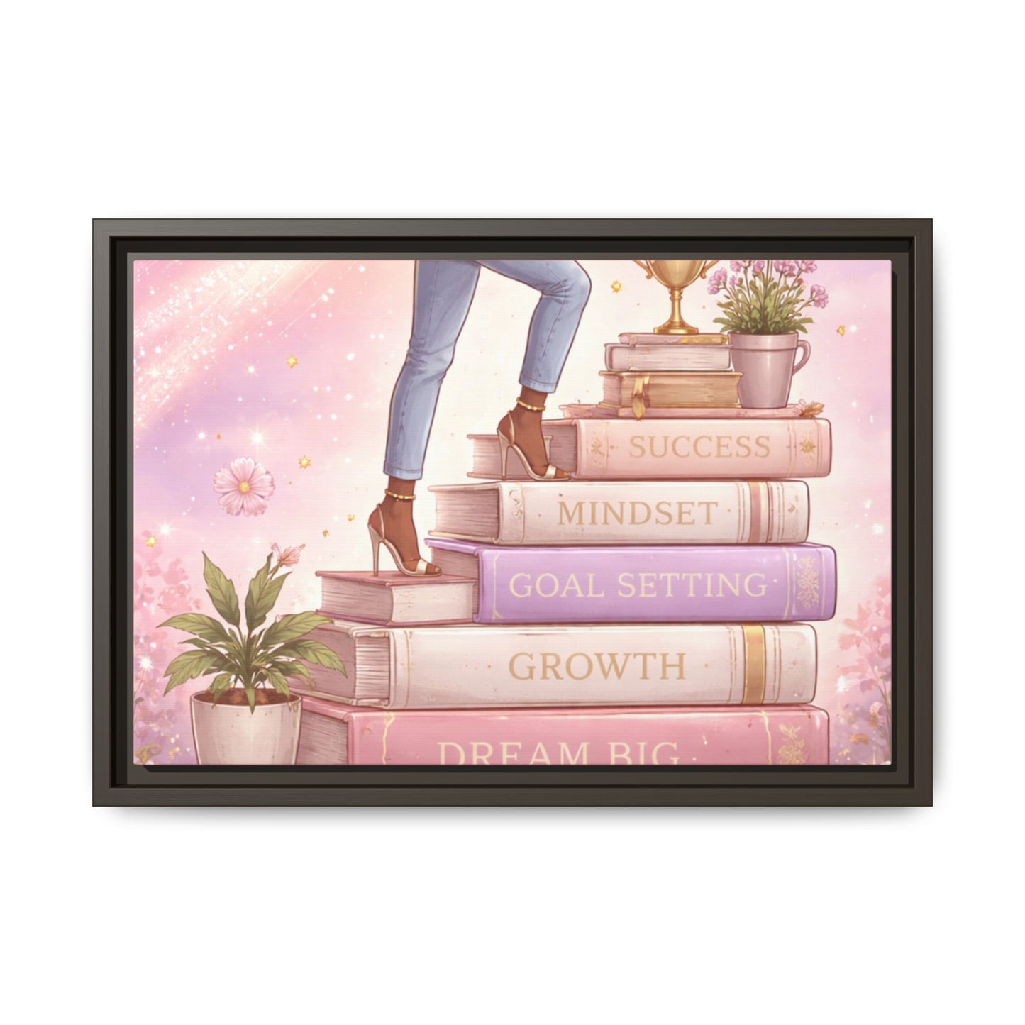 Dream Big Wall Art — Motivational Stacked Books Framed Canvas
