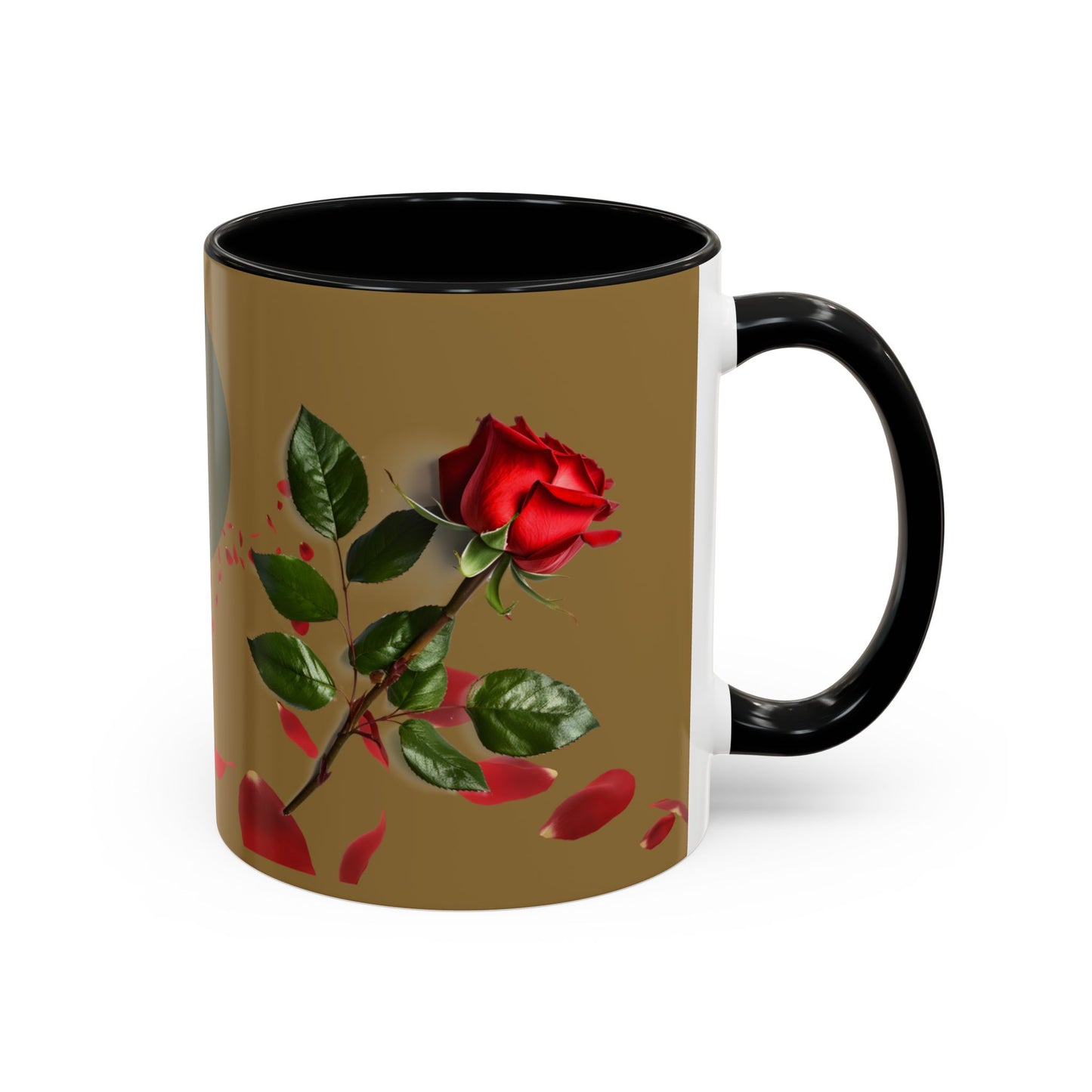 Red Rose Petals Coffee Mug  Accent Black Handle Interior,
