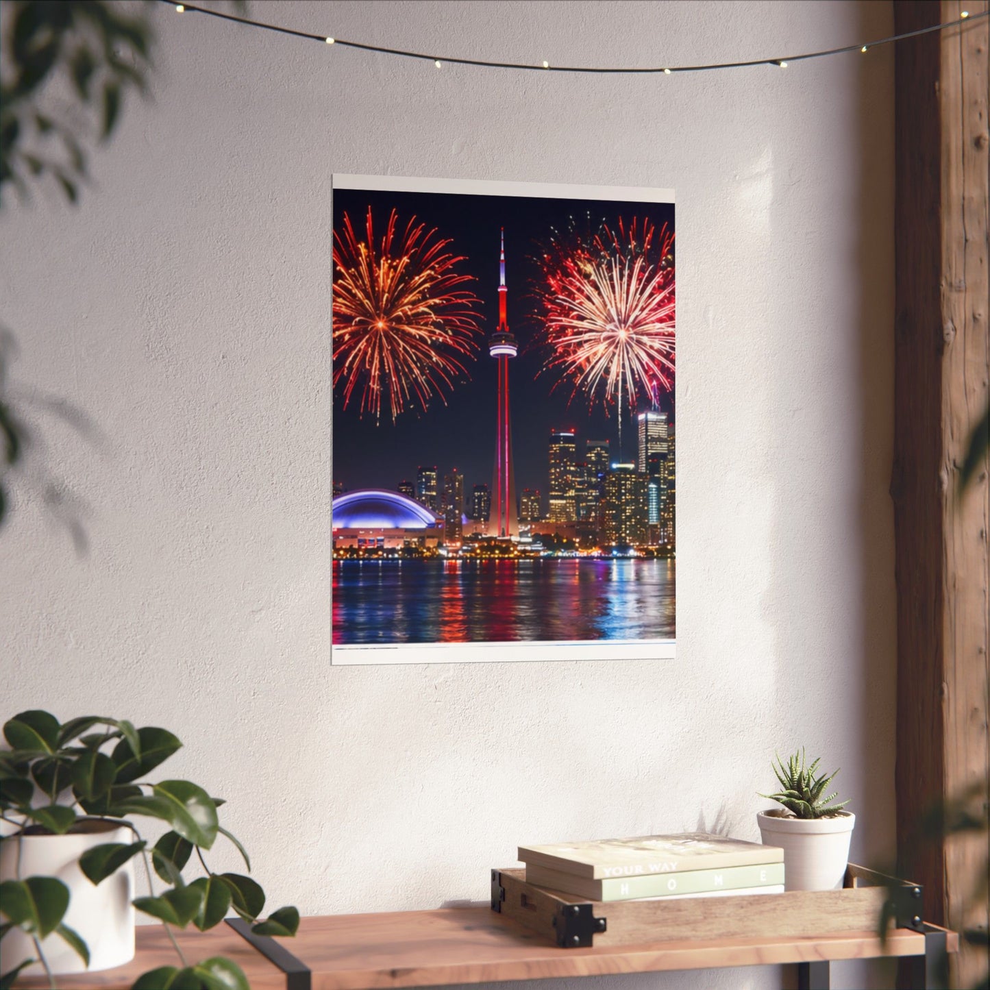 CN Tower Fireworks Matte Vertical Poster — Toronto Skyline Night Celebration Wall Art