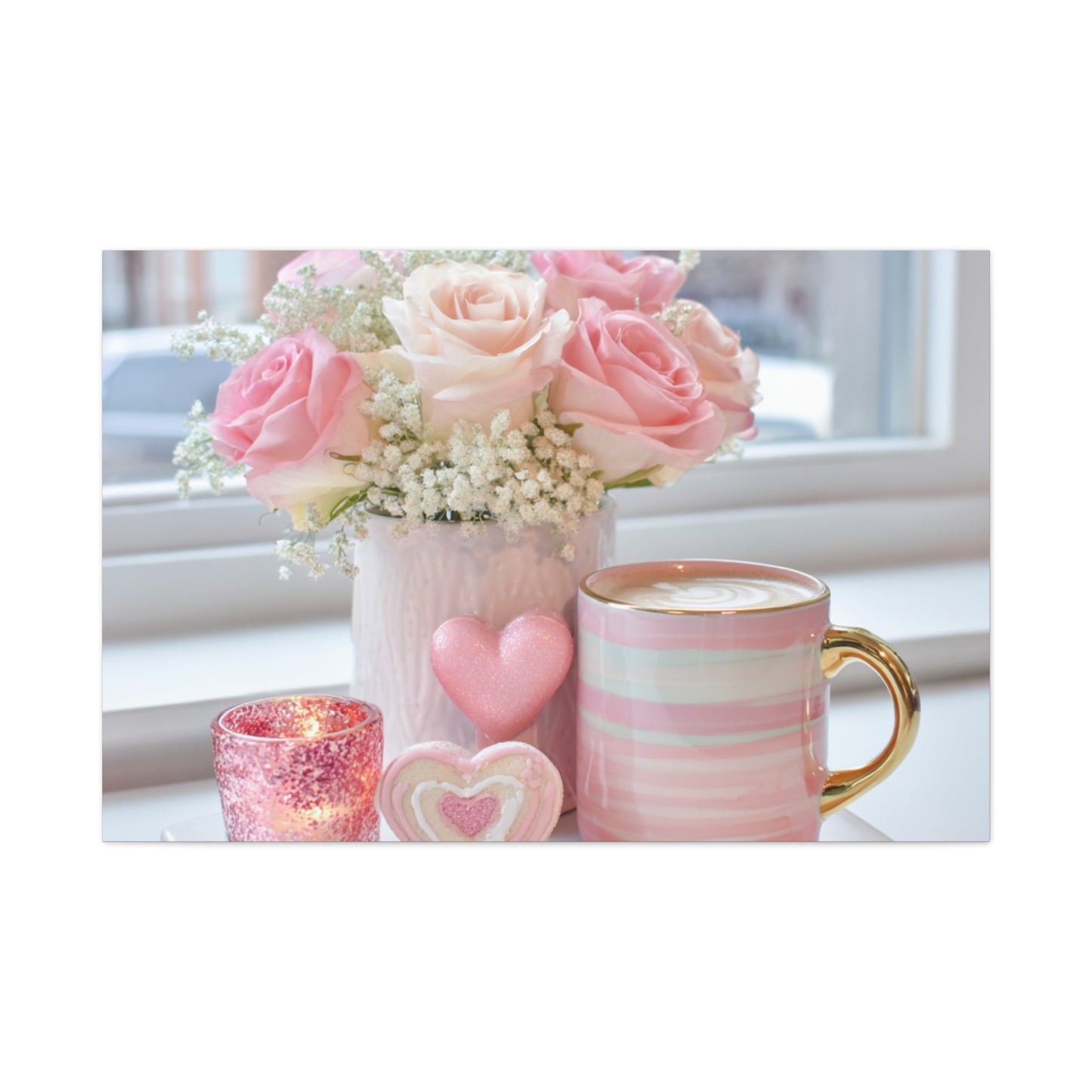 Pink Rose Bouquet with Mug Canvas
