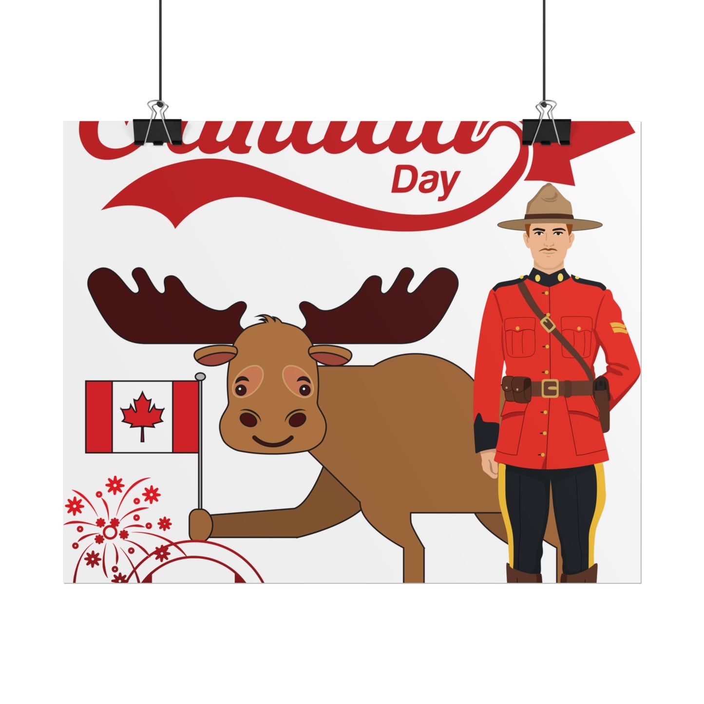 Canada Day Poster - Happy Canada Day Moose & Mountie Rolled Poster