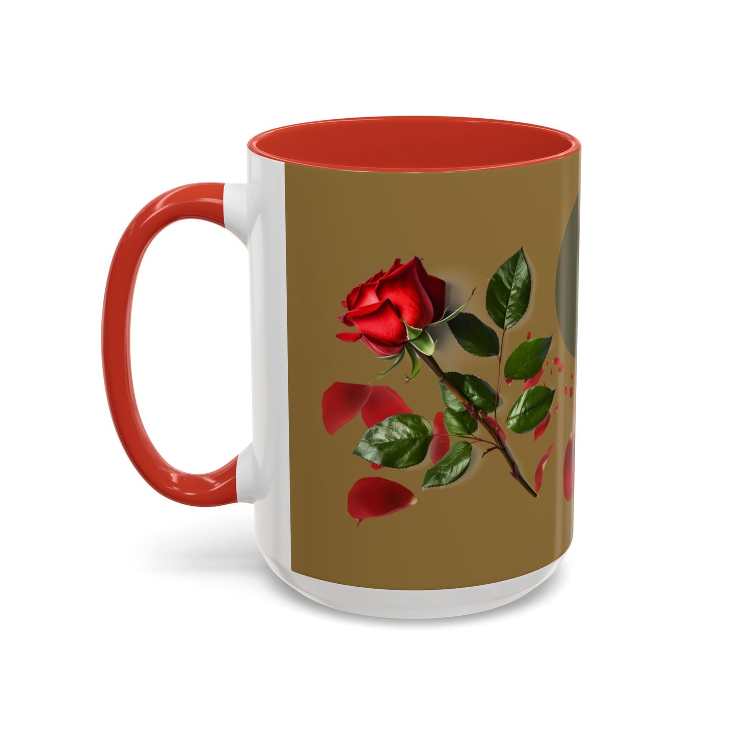 Red Rose Petals Coffee Mug  Accent Black Handle Interior,