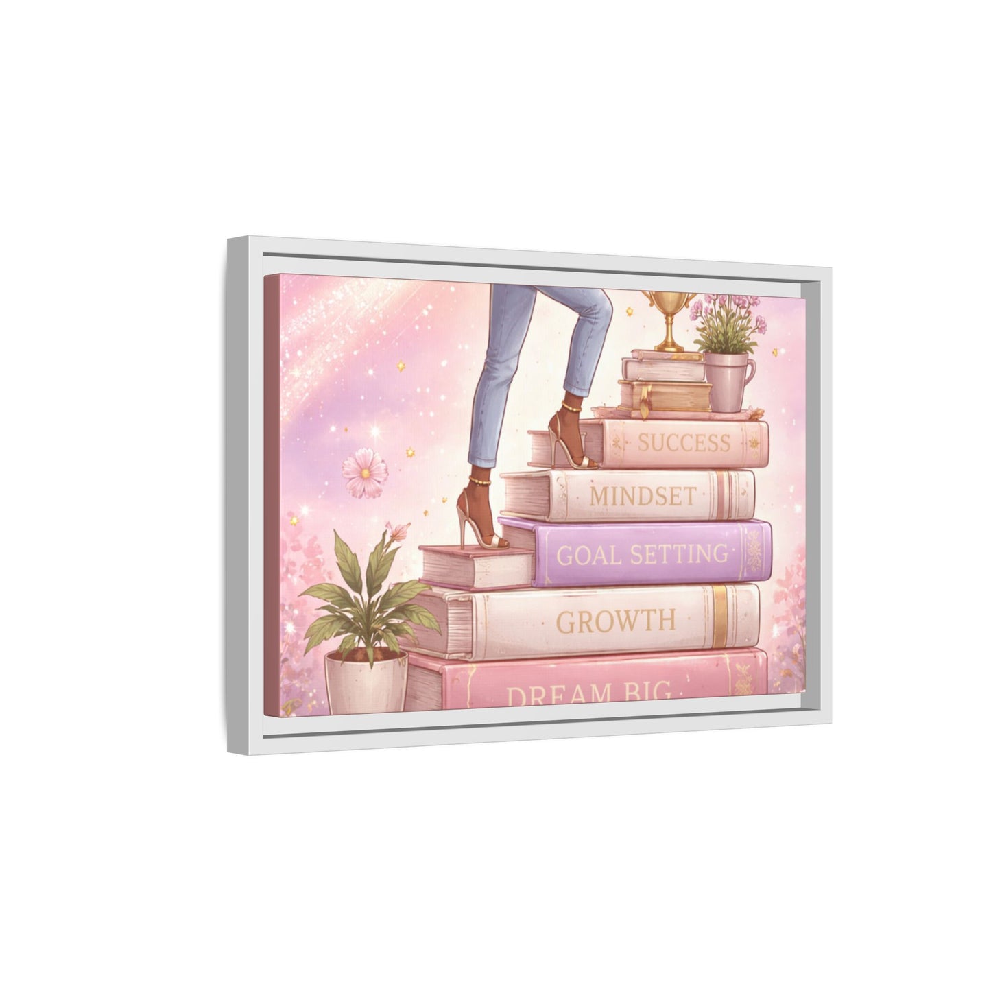 Dream Big Wall Art — Motivational Stacked Books Framed Canvas