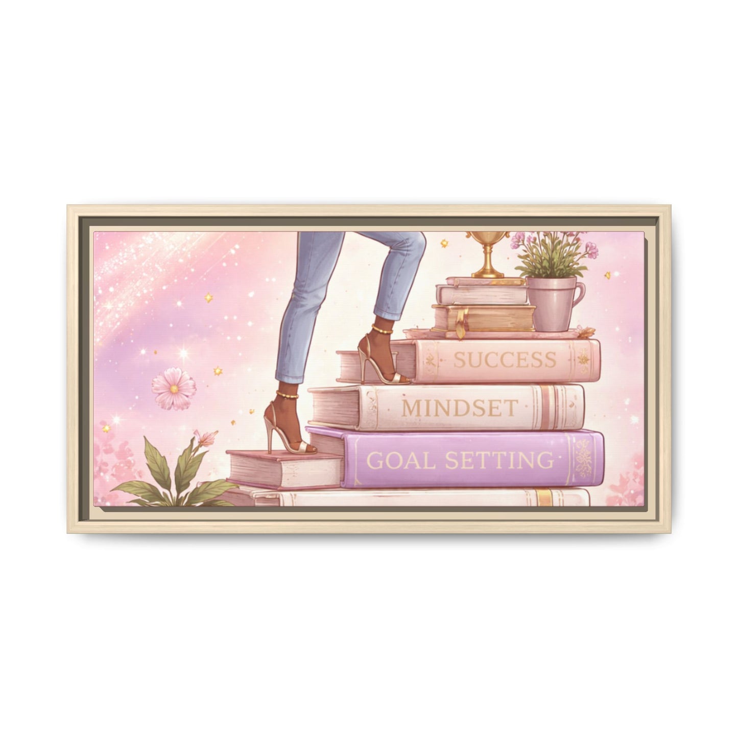 Dream Big Wall Art — Motivational Stacked Books Framed Canvas