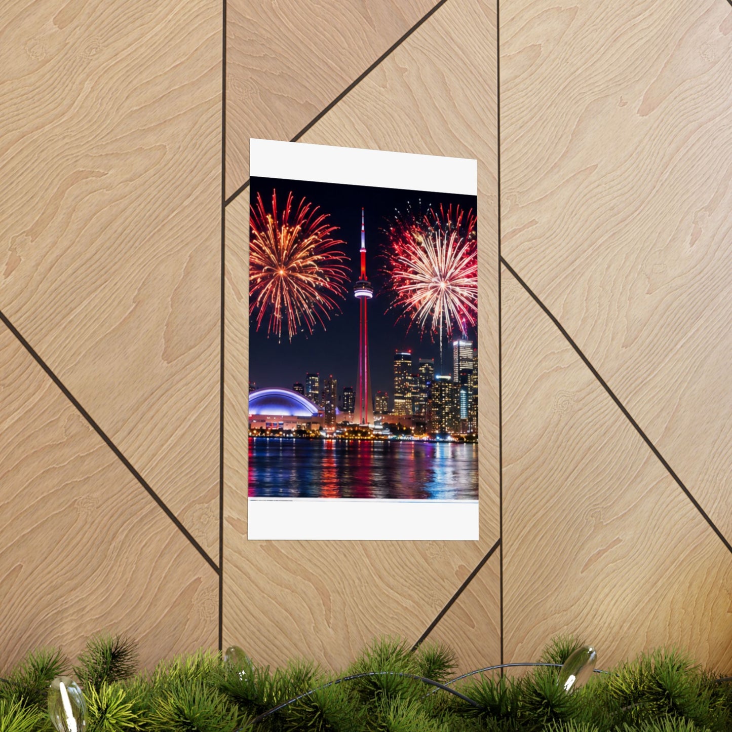 CN Tower Fireworks Matte Vertical Poster — Toronto Skyline Night Celebration Wall Art